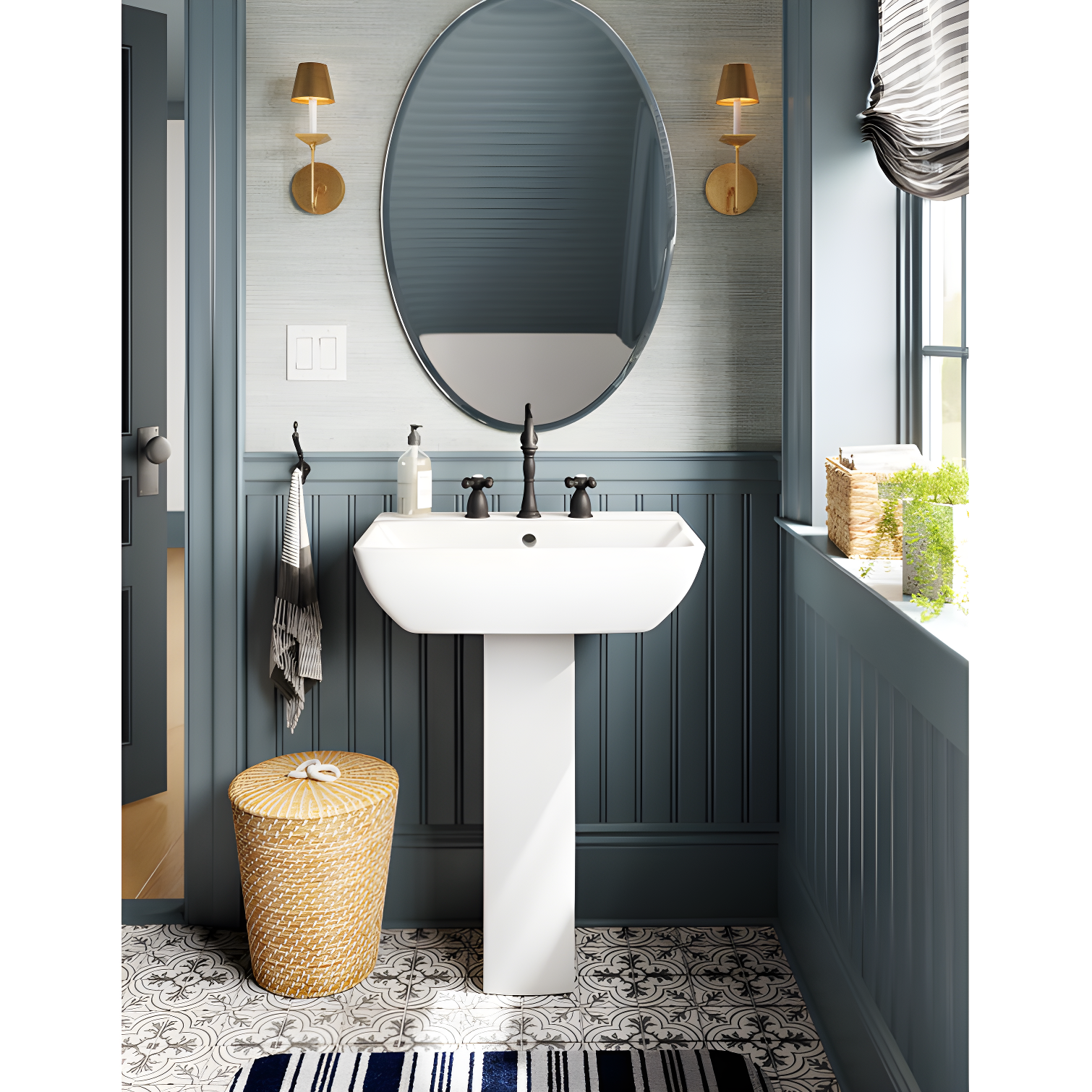 Kingston Brass Heritage Two-Handle 3-Hole Deck Mount Widespread Bathroom Faucet with Pop-Up Drain