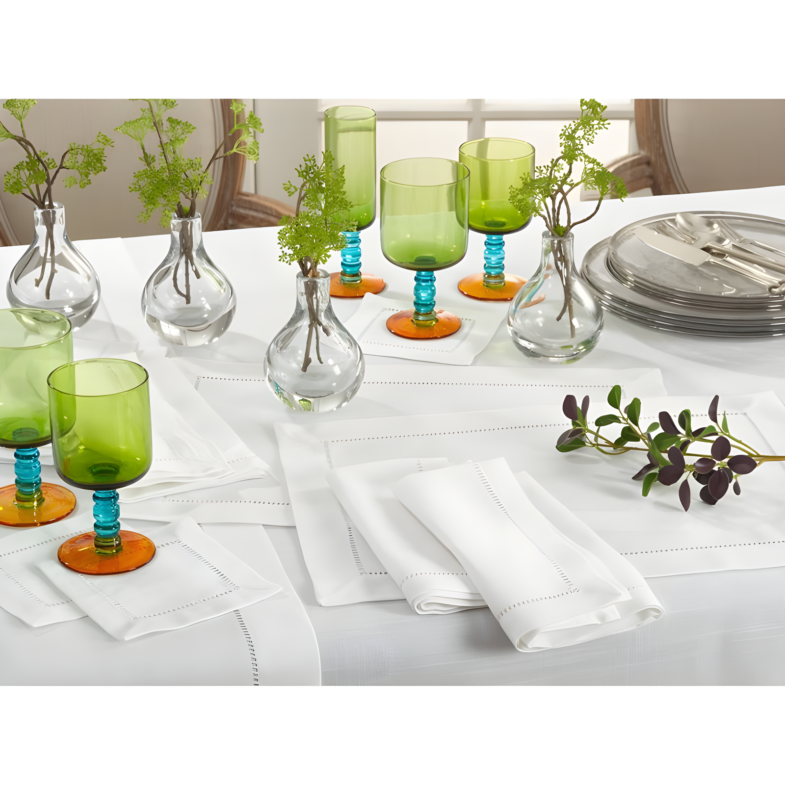 60"x60" Square Tablecloth with Hemstitch Border Design White - Saro Lifestyle: Elegant, Machine Washable, Polyester