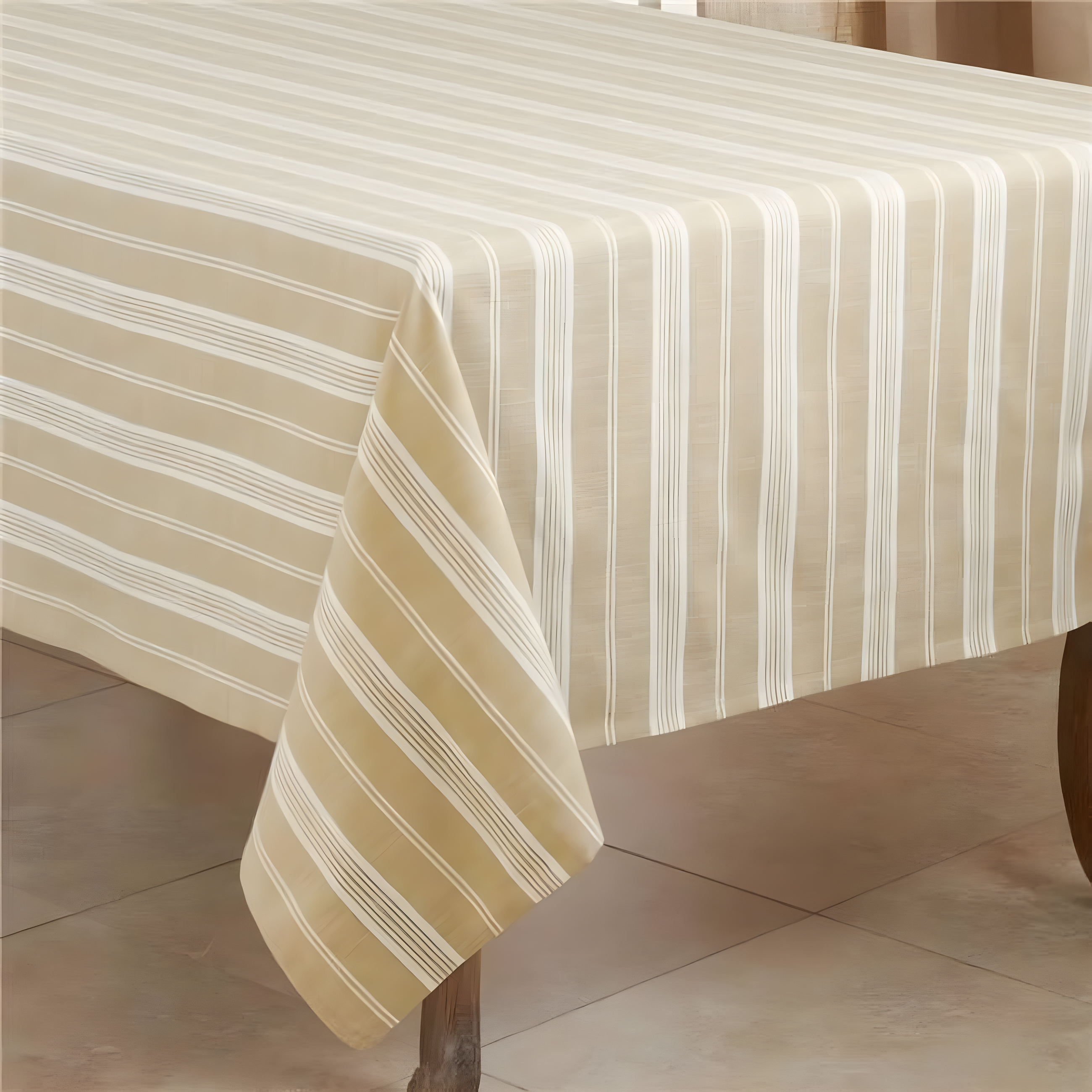 Saro Lifestyle 70" Cotton Striped Design Tablecloth Beige