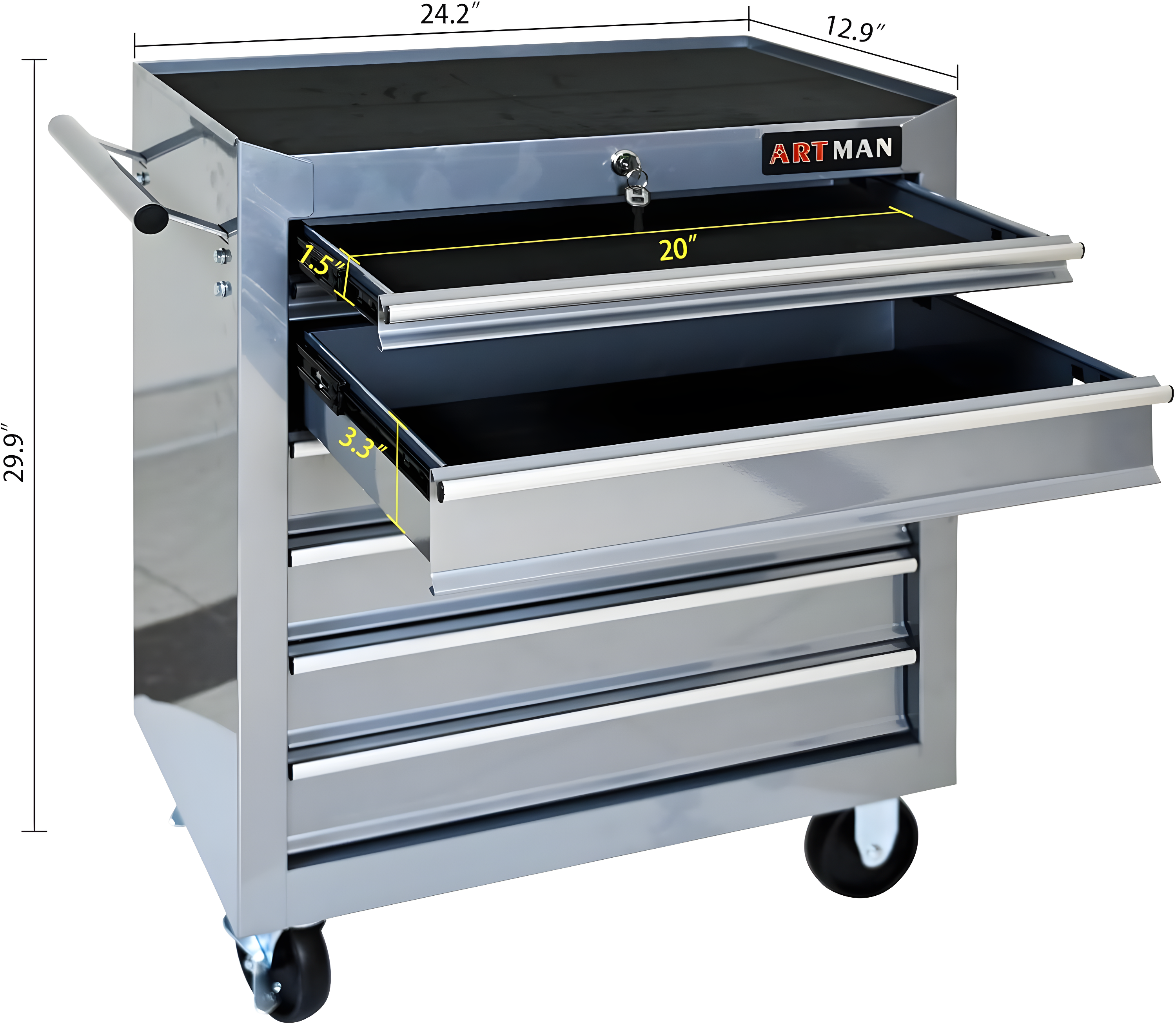 7 Drawers Tool Cart on Wheels,Multifunctional Rolling Tool Chest Tool Storage,Drawers Rolling Tool Trolley Organizer Tool Case for Garage, Warehouse, Workshop, Repair Shop (Silver)