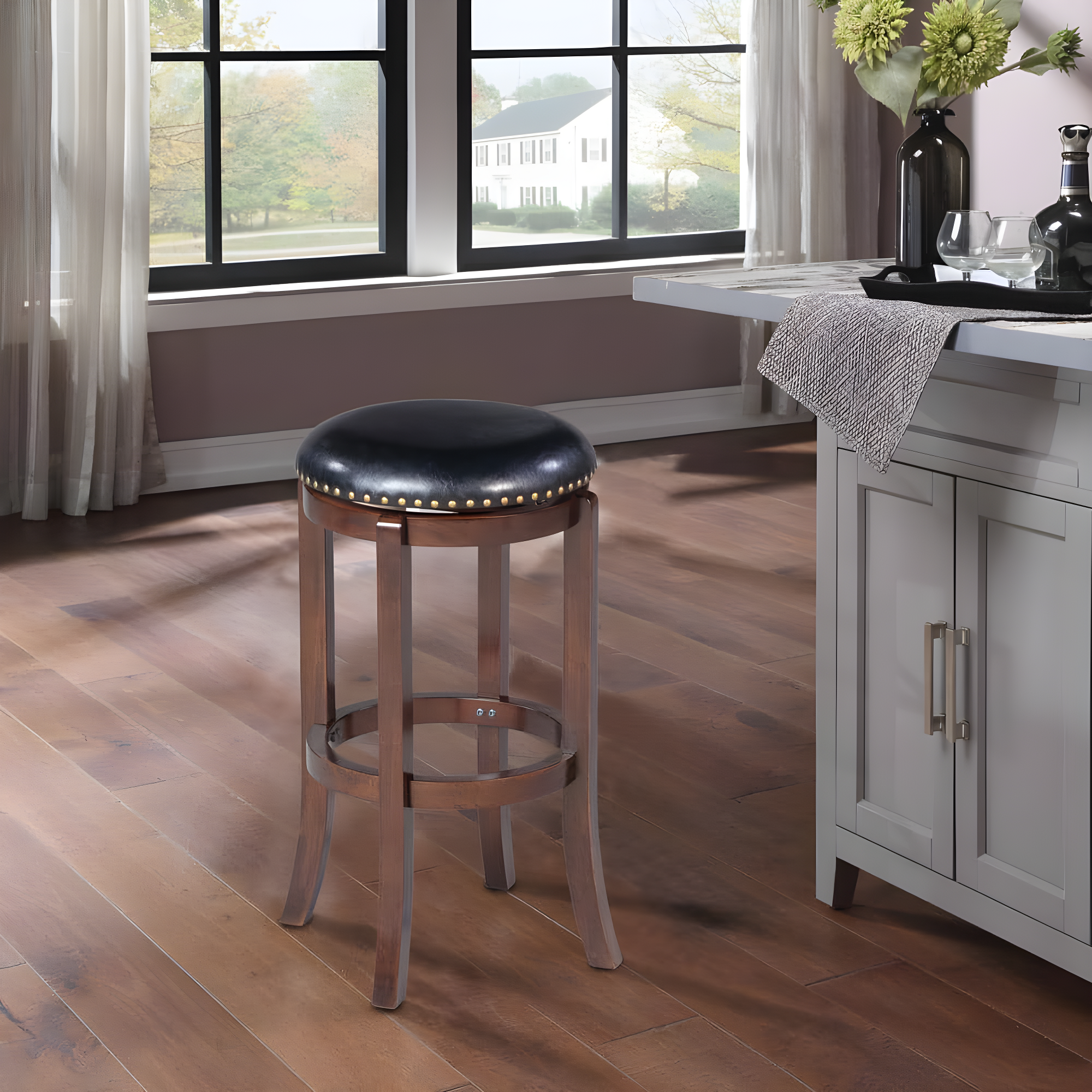 Boraam Cordova Bar Height Backless Swivel Wood Bar Stool, Cappuccino Finish