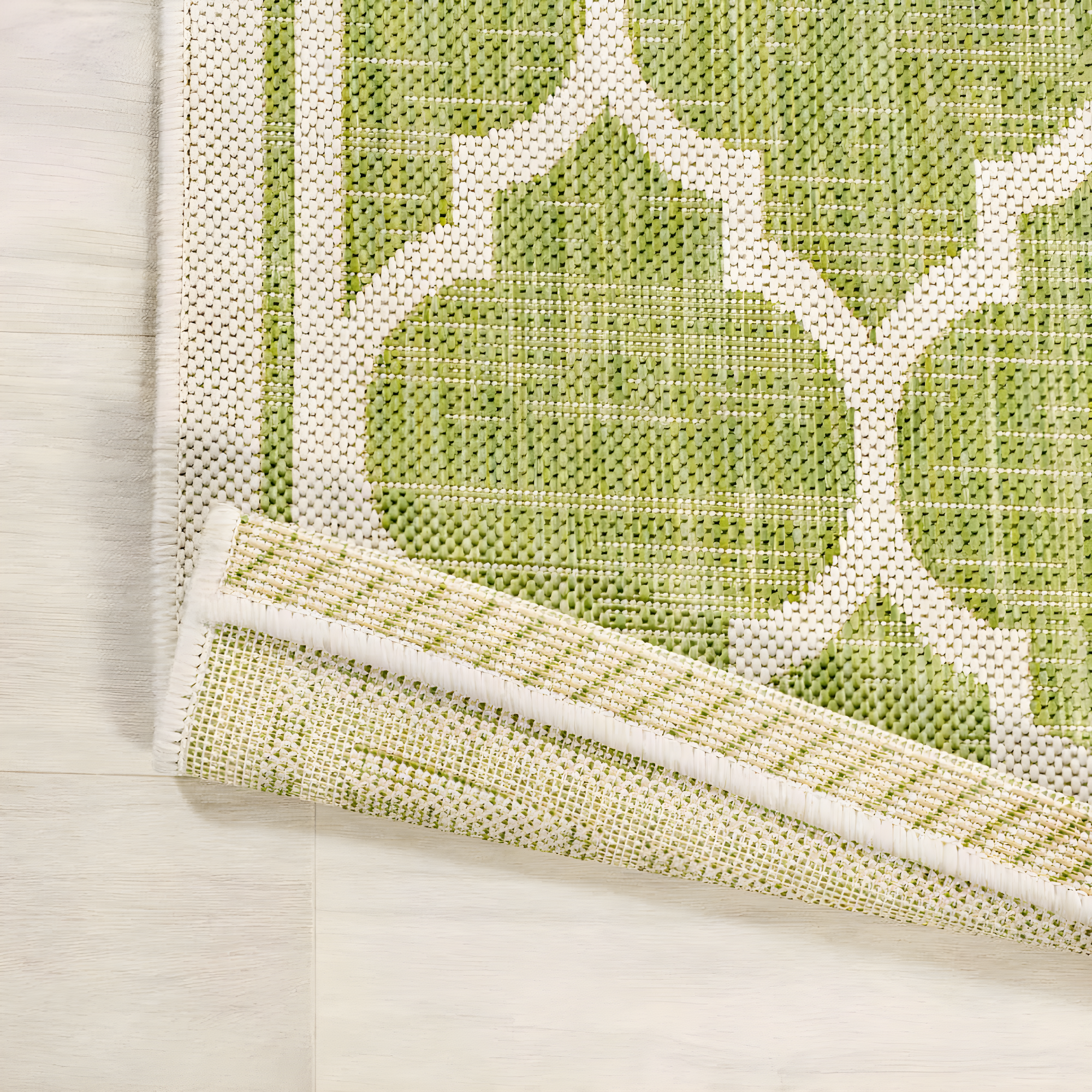 2' x 8' Trebol Moroccan Trellis Textured Weave Indoor/Outdoor Runner Rug, Green/Cream - JONATHAN Y