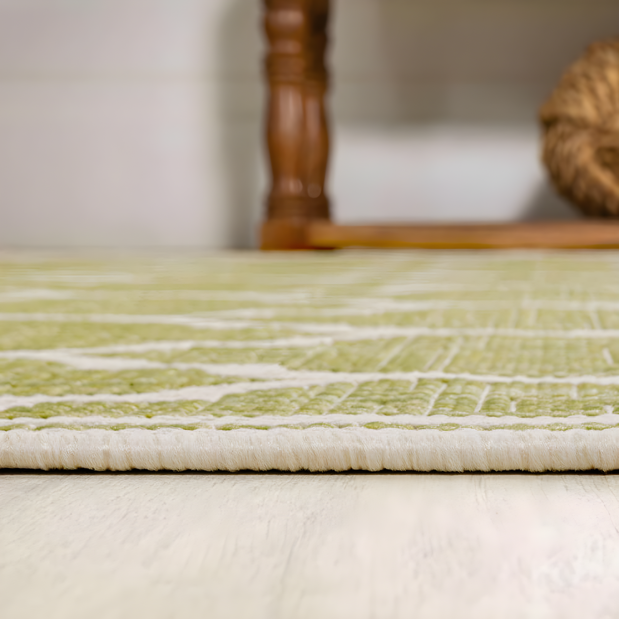 2' x 8' Trebol Moroccan Trellis Textured Weave Indoor/Outdoor Runner Rug, Green/Cream - JONATHAN Y