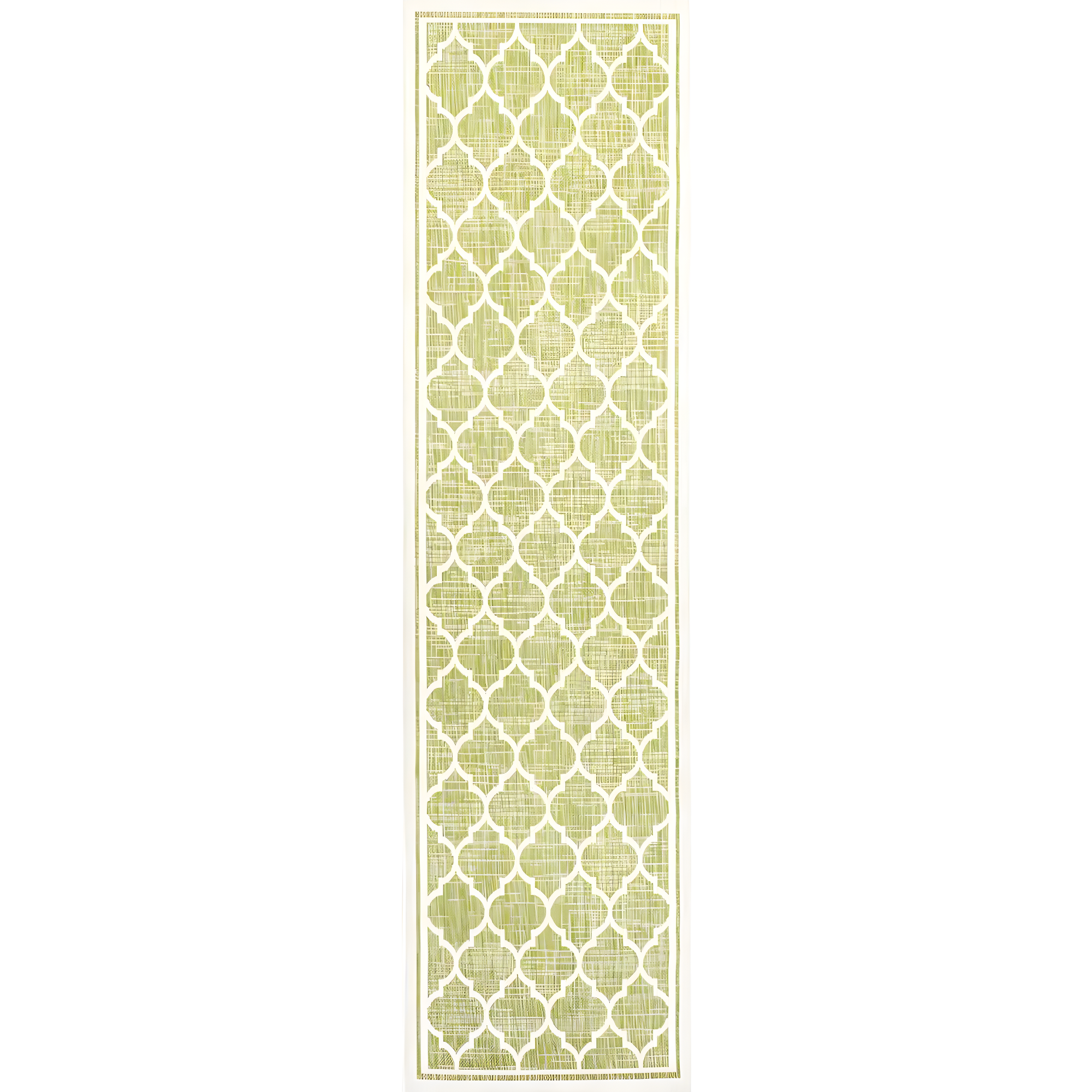 2' x 8' Trebol Moroccan Trellis Textured Weave Indoor/Outdoor Runner Rug, Green/Cream - JONATHAN Y