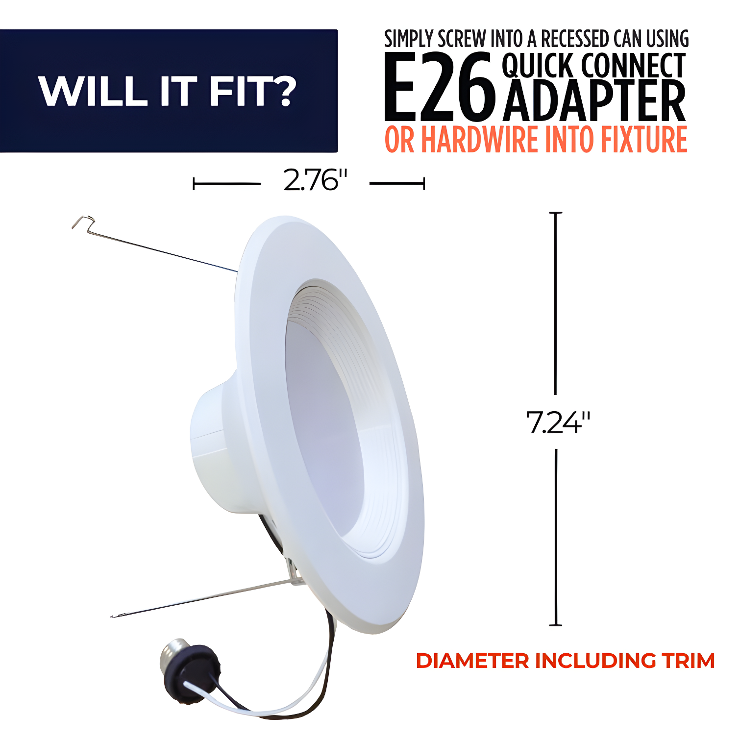 14 Watt Adjustable 5/6" Integrated LED Recessed Downlight with E26 Quick Connect Adapter