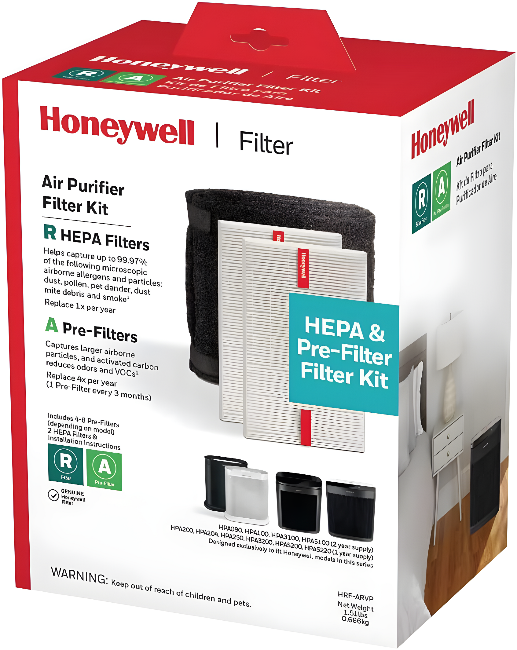 Honeywell HEPA Air Purifier Filter Value Kit with A and R Filters: Replacement for HPA200, HPA3100B, Captures Allergens