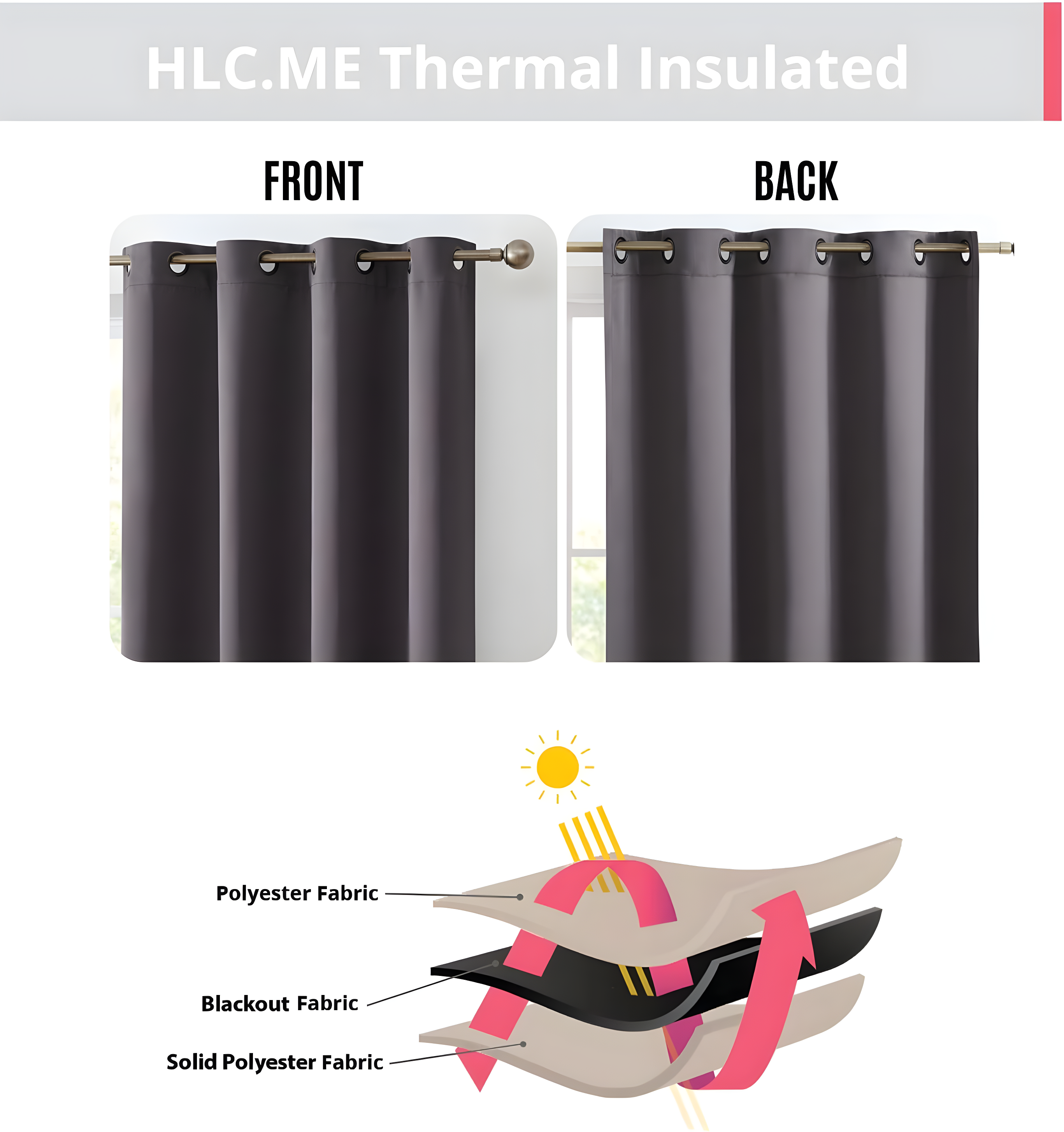 HLC.ME Oxford Curtains for Living Room, Room Darkening Energy Saving, Insulated Darkening Window Grommet Panels, Set of 2 - Charcoal, 52 W x 84 L