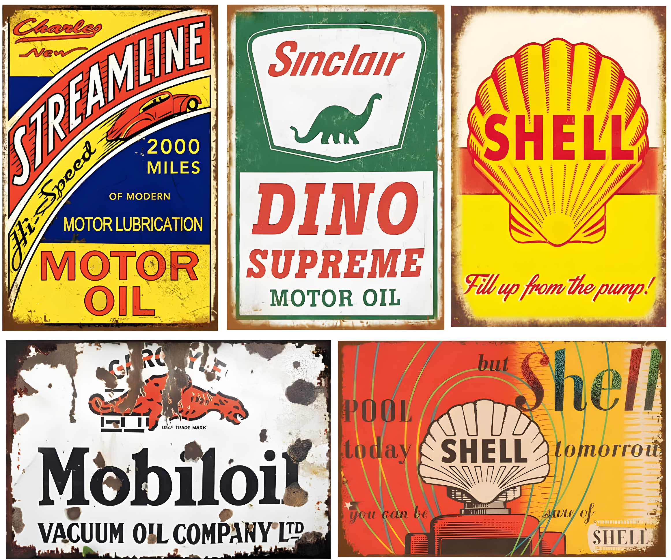 Reproduced Vintage Tin Sign Pack, Gas Oil Retro Advert Antique Metal Signs for Garage Man Cave Bar Kitchen, Nostalgic Car Decor, 8x12 Inch (35 Pieces A)