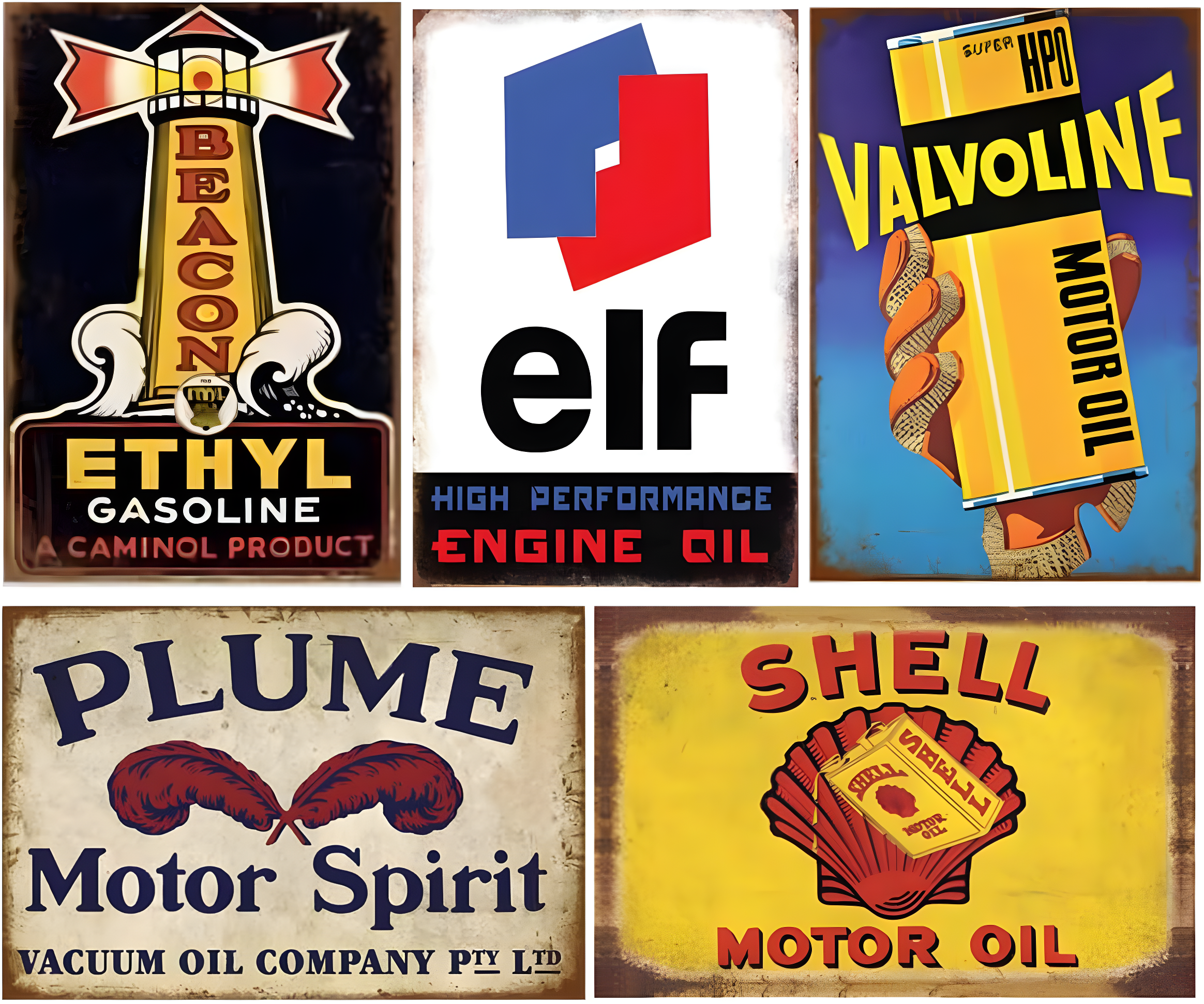 Reproduced Vintage Tin Sign Pack, Gas Oil Retro Advert Antique Metal Signs for Garage Man Cave Bar Kitchen, Nostalgic Car Decor, 8x12 Inch (35 Pieces A)
