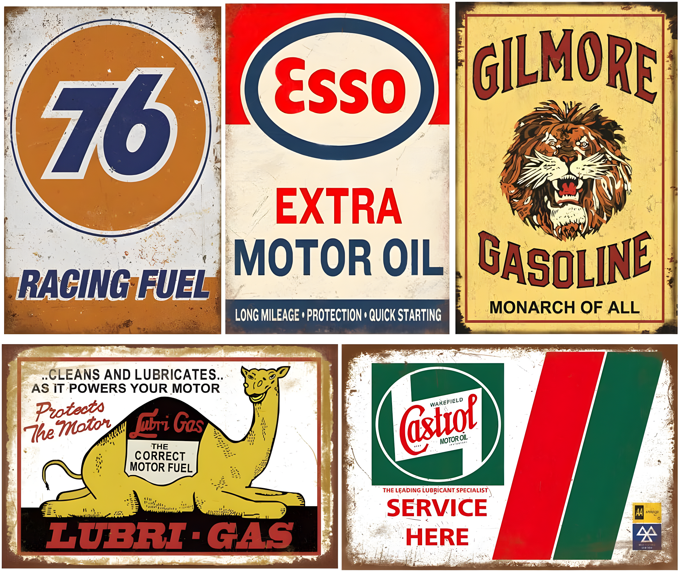 Reproduced Vintage Tin Sign Pack, Gas Oil Retro Advert Antique Metal Signs for Garage Man Cave Bar Kitchen, Nostalgic Car Decor, 8x12 Inch (35 Pieces A)