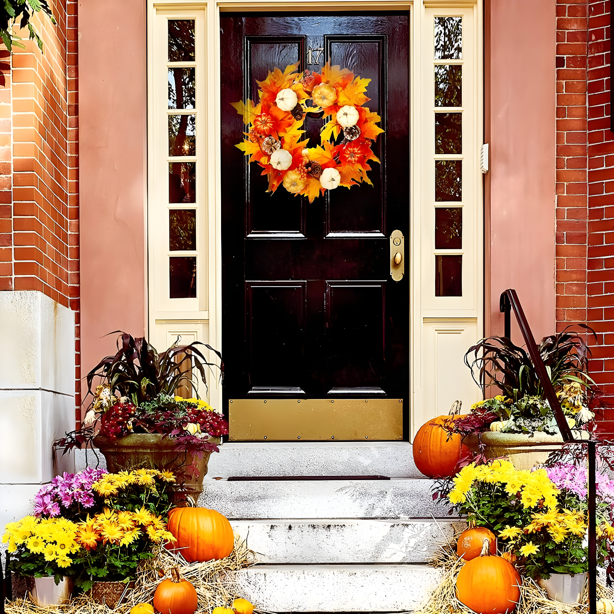 Fall Wreath 20’’ Autumn Front Door Wreath Harvest Wreath with Sunflower Pumpkins Berries Maple Leaves Daisies for Outside Indoor Home Wall Festival Thanksgiving Autumn Farmhouse Decor