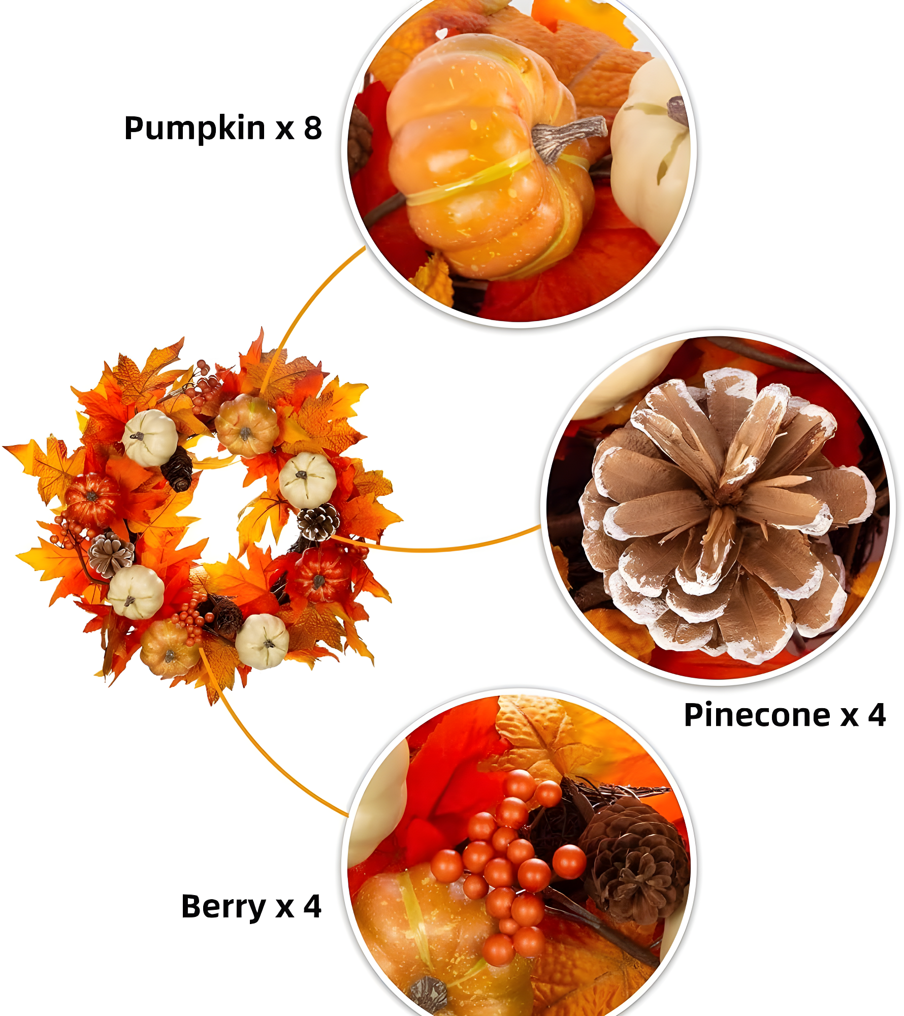 Fall Wreath 20’’ Autumn Front Door Wreath Harvest Wreath with Sunflower Pumpkins Berries Maple Leaves Daisies for Outside Indoor Home Wall Festival Thanksgiving Autumn Farmhouse Decor