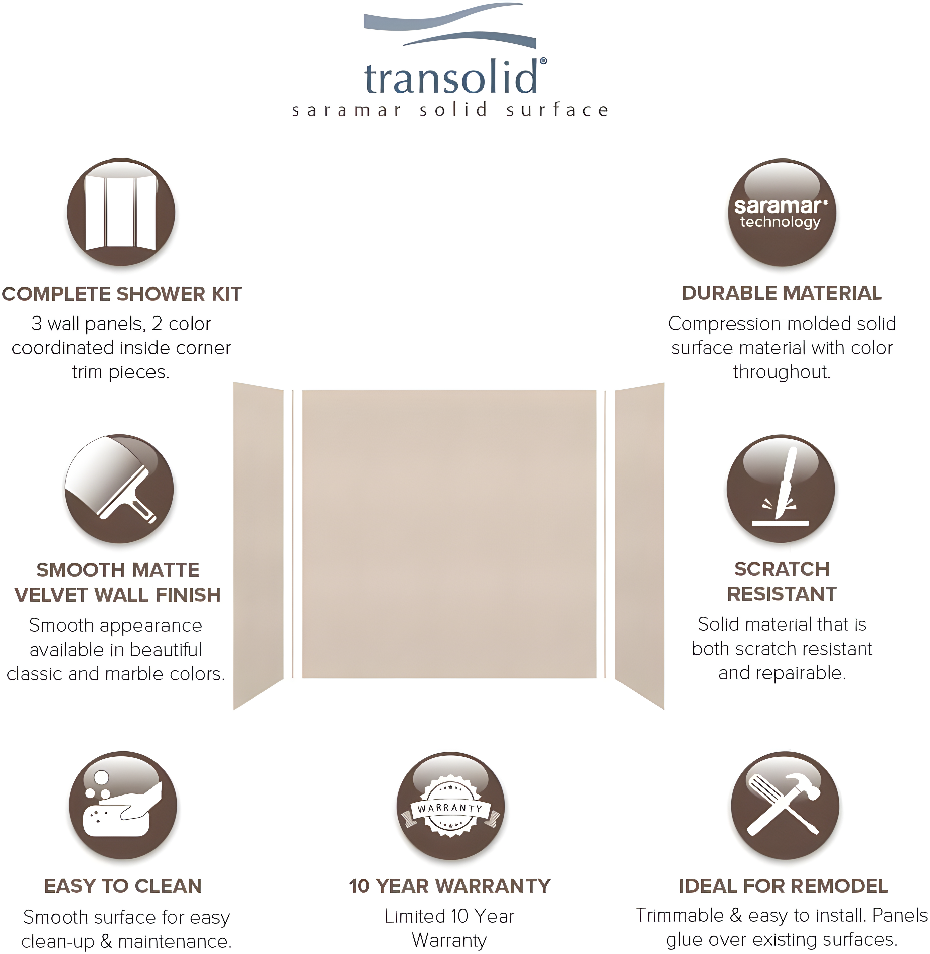 Transolid SaraMar W 36'' D H Glue Up Solid Surface Wall