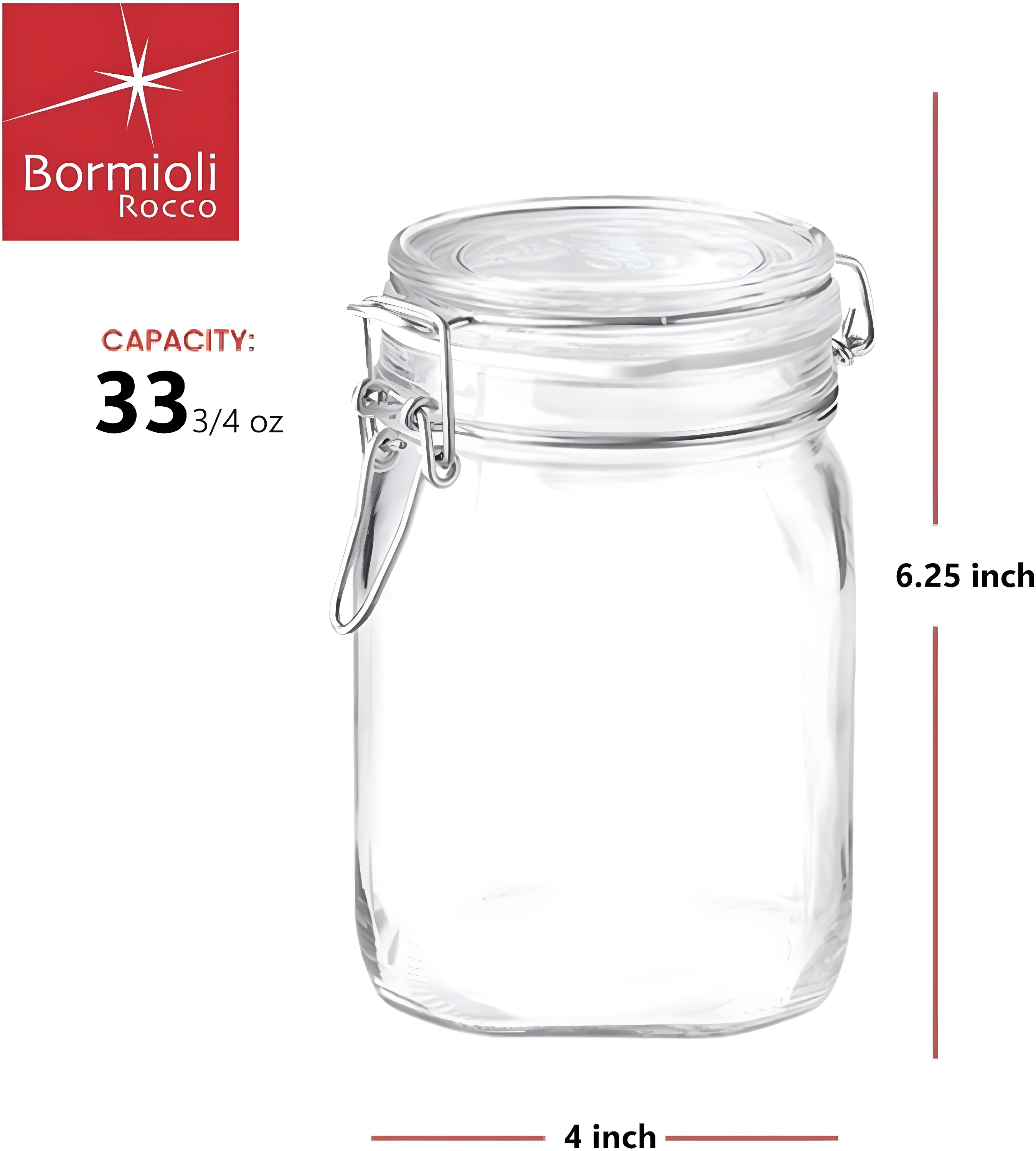 Bormioli Rocco Fido Clear Jar, 33-3/4-Ounce