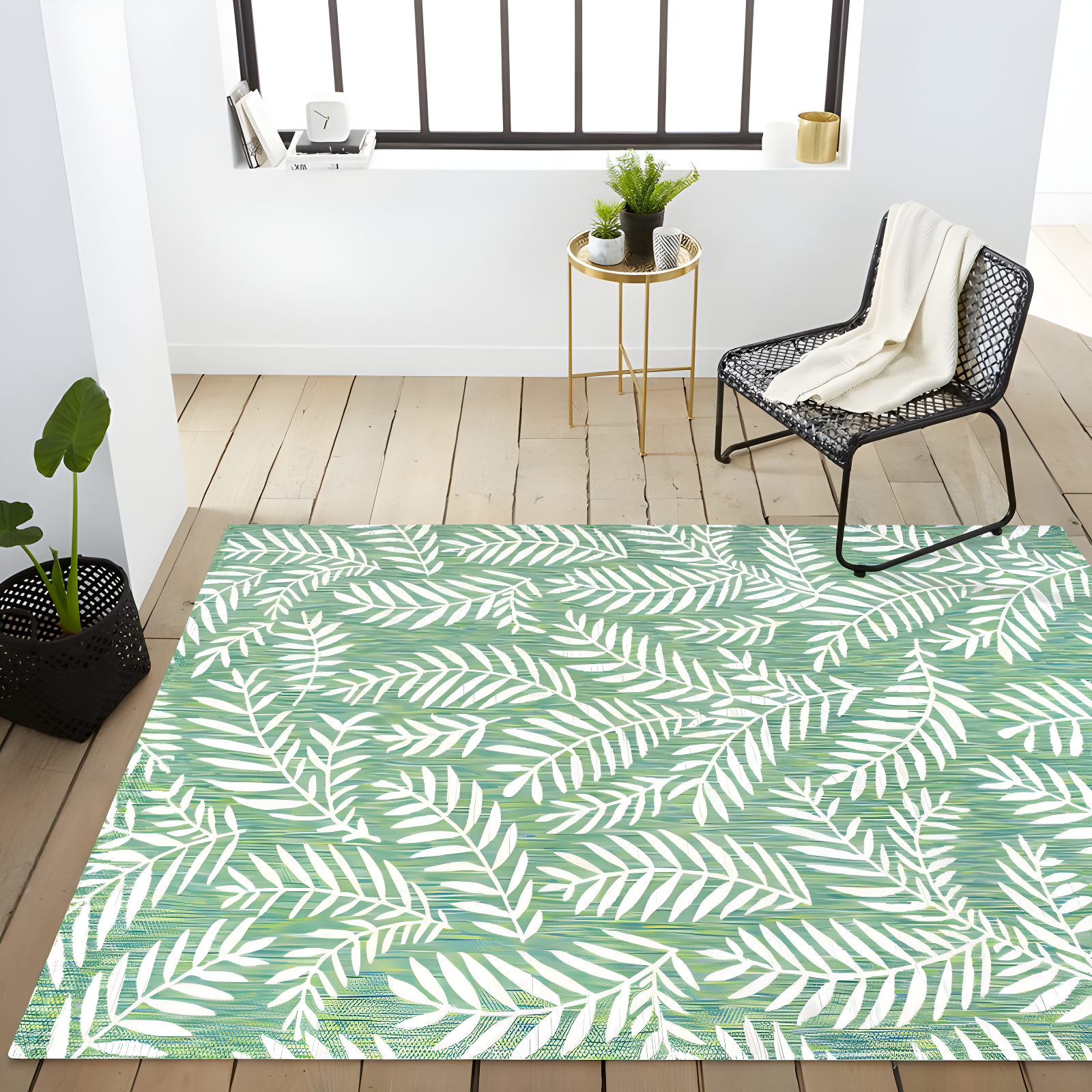 3' x 5' Nevis Palm Frond Indoor/Outdoor Area Rug, Cream/Green - JONATHAN Y