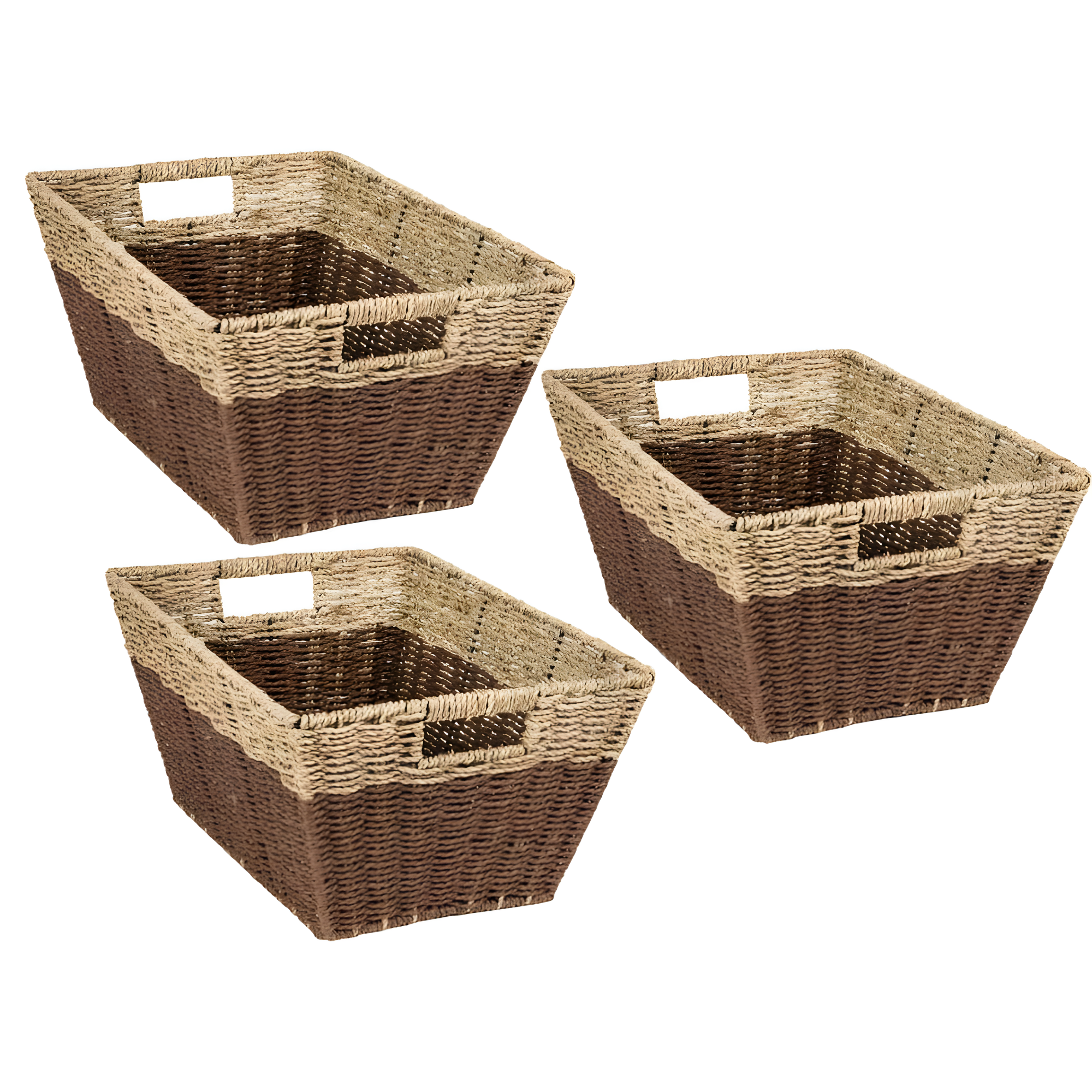 Honey-Can-Do Set of 3 Seagrass Nesting Storage Baskets with Cut-out Handles, Natural/Brown