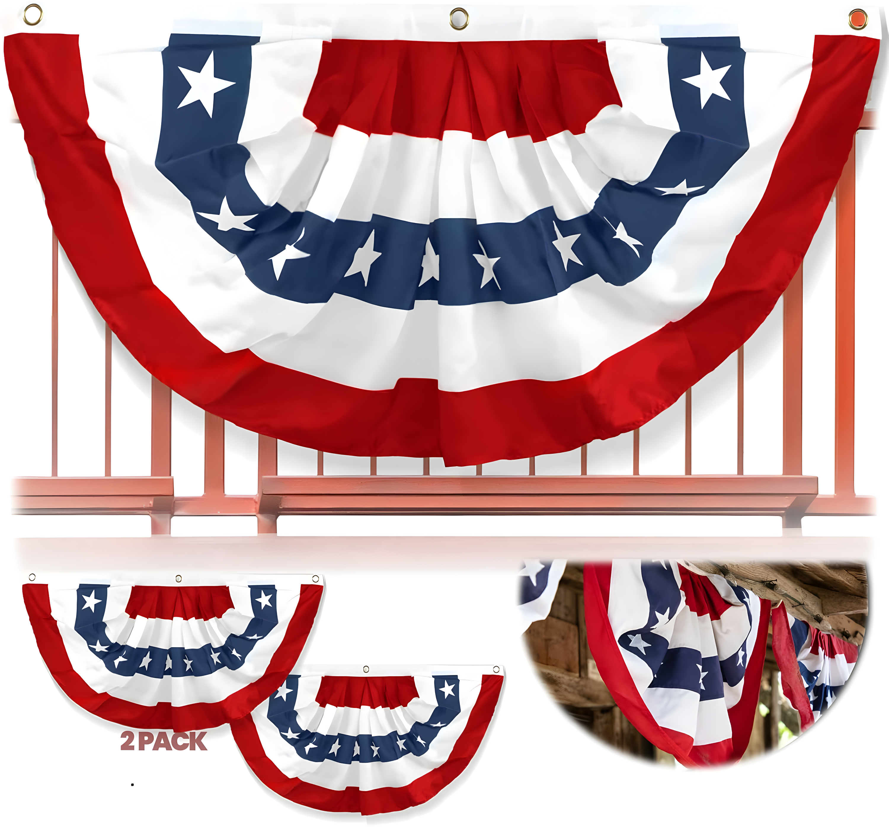 ANLEY USA Pleated Fan Flag, 1.5x3 ft American US Bunting Flag (Set of 2)
