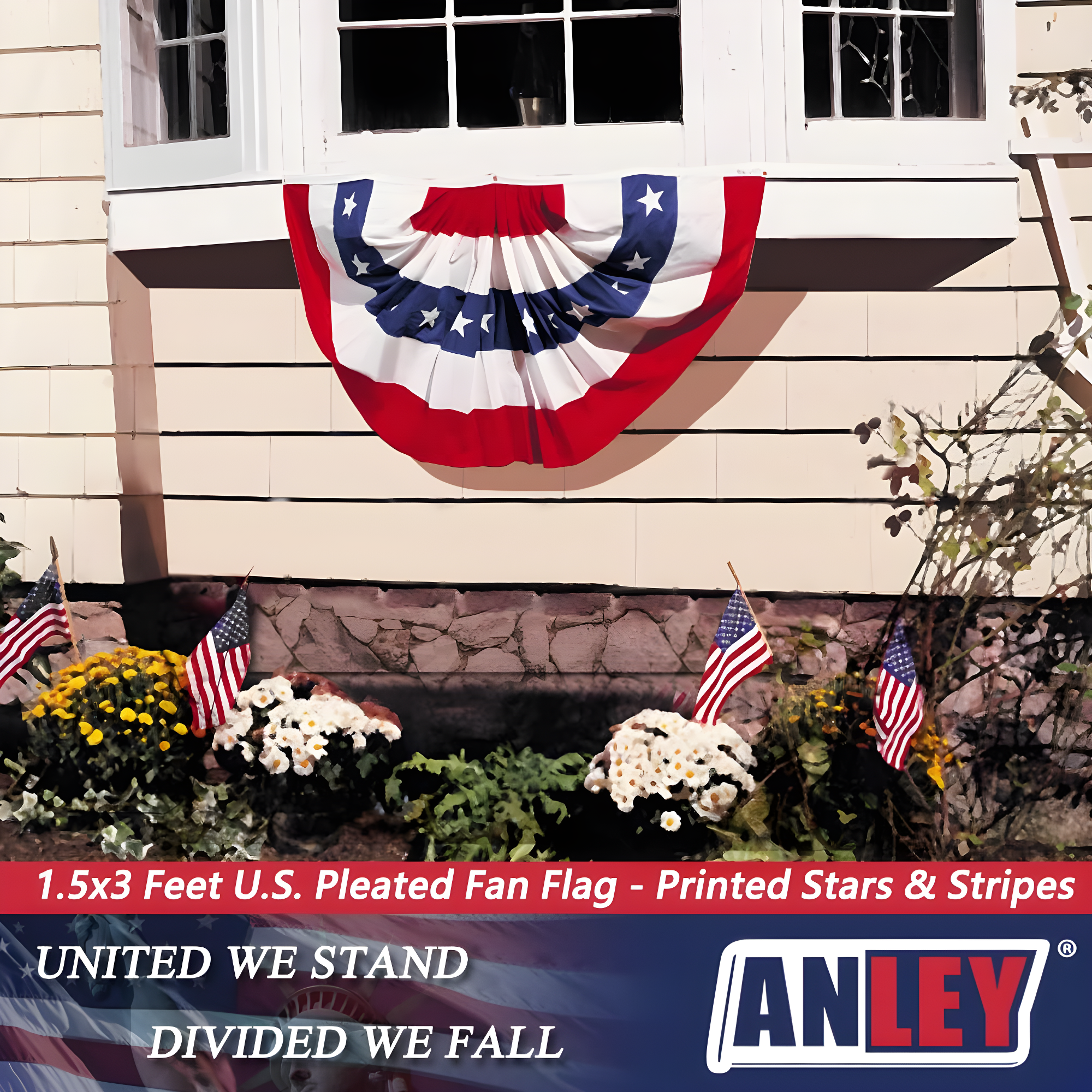 ANLEY USA Pleated Fan Flag, 1.5x3 ft American US Bunting Flag (Set of 2)
