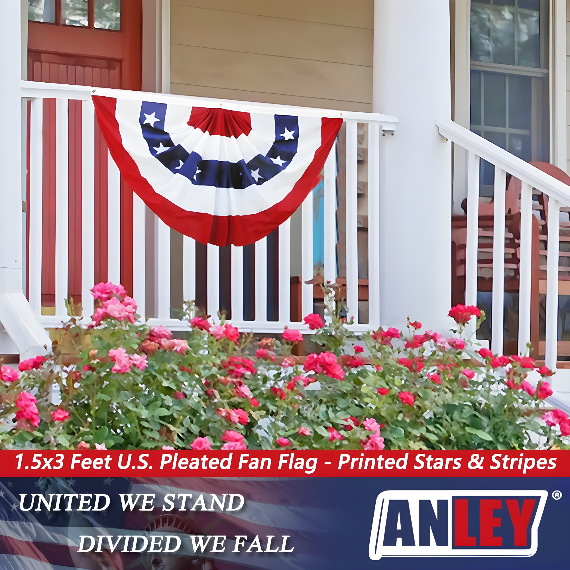 ANLEY USA Pleated Fan Flag, 1.5x3 ft American US Bunting Flag (Set of 2)