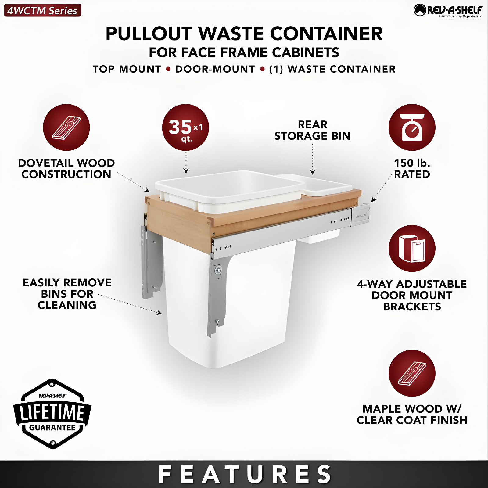 Rev-A-Shelf Rev-A-Shelf Single Pullout Top Mount Trash Can