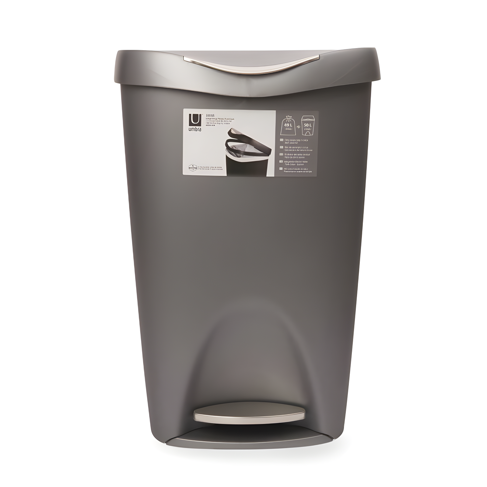 Umbra 13gal Brim Step Trash Can Nickel: Kitchen Trash Can, 50 Quart, Polypropylene, Indoor, Silver