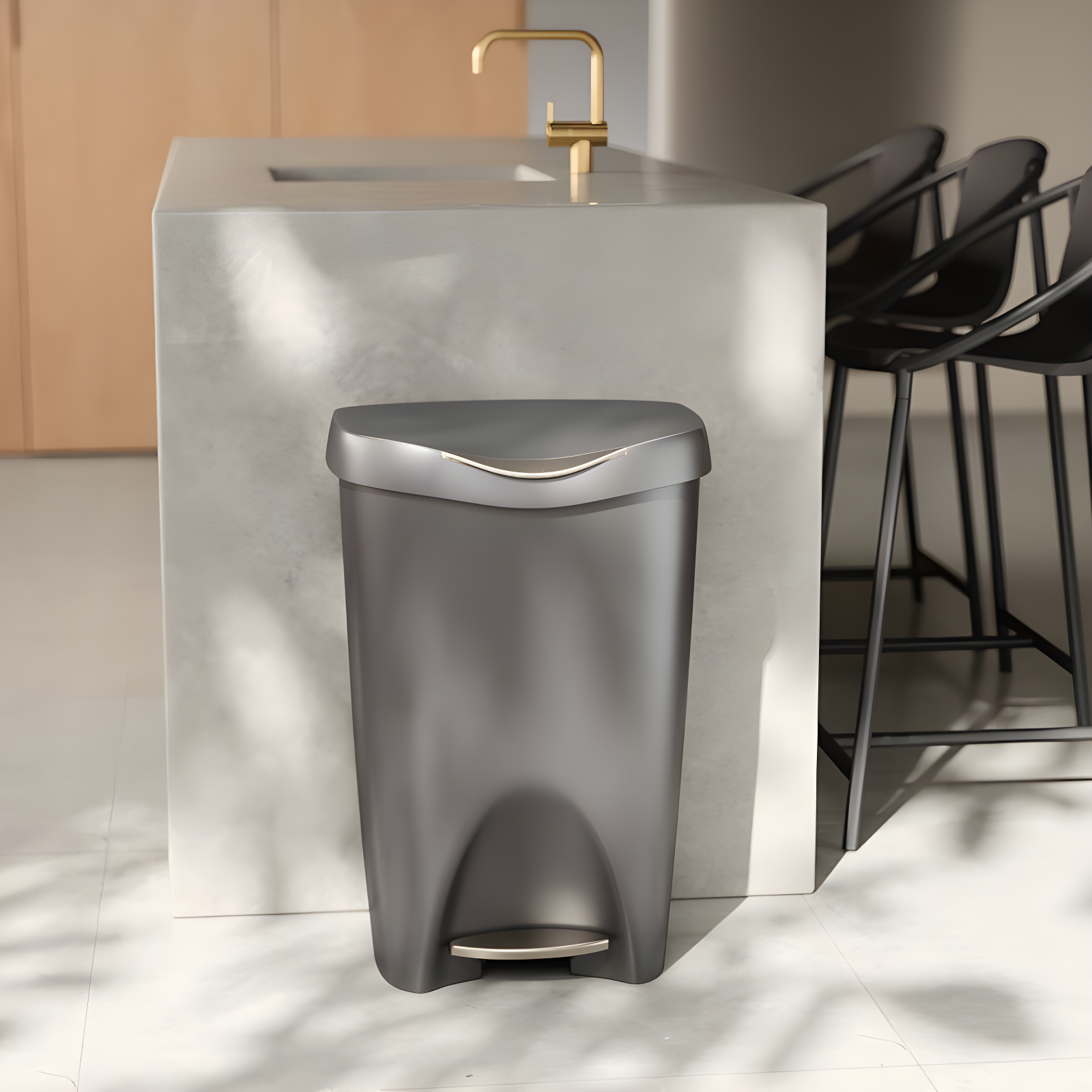 Umbra 13gal Brim Step Trash Can Nickel: Kitchen Trash Can, 50 Quart, Polypropylene, Indoor, Silver