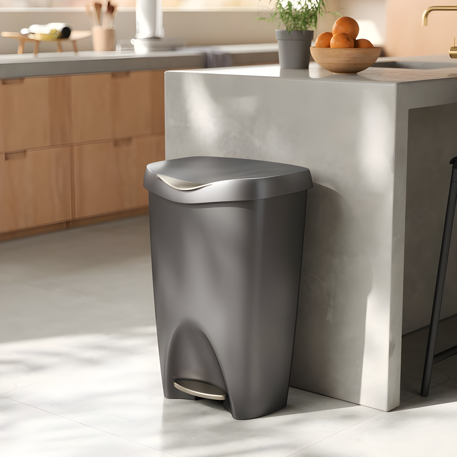 Umbra 13gal Brim Step Trash Can Nickel: Kitchen Trash Can, 50 Quart, Polypropylene, Indoor, Silver
