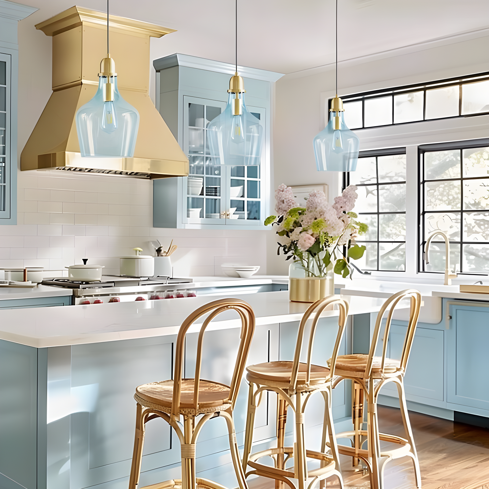 Ink+Ivy 9"x95.5" Auburn Bell Shaped Hanging Glass Simple Industrial Pendant Light Blue