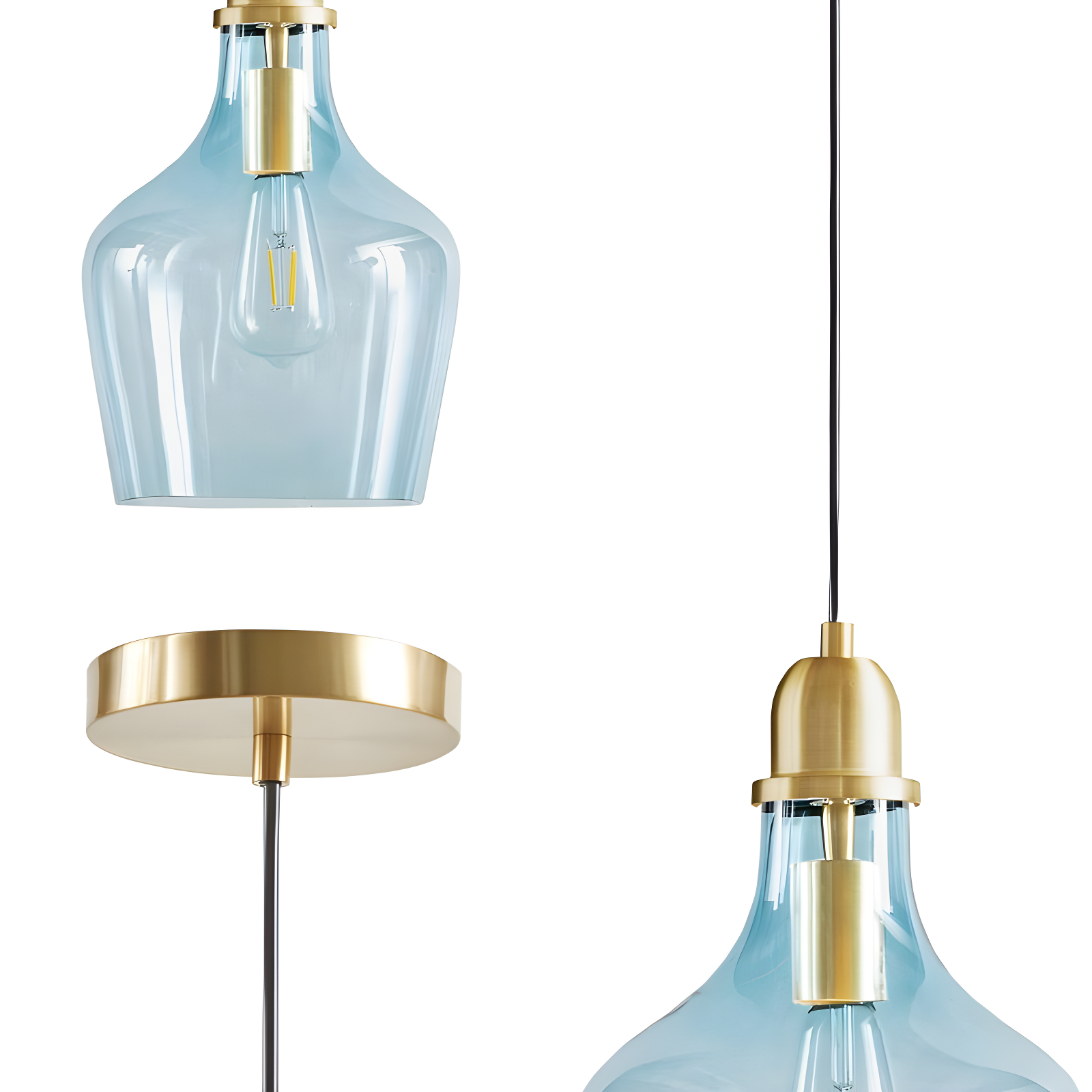 Ink+Ivy 9"x95.5" Auburn Bell Shaped Hanging Glass Simple Industrial Pendant Light Blue