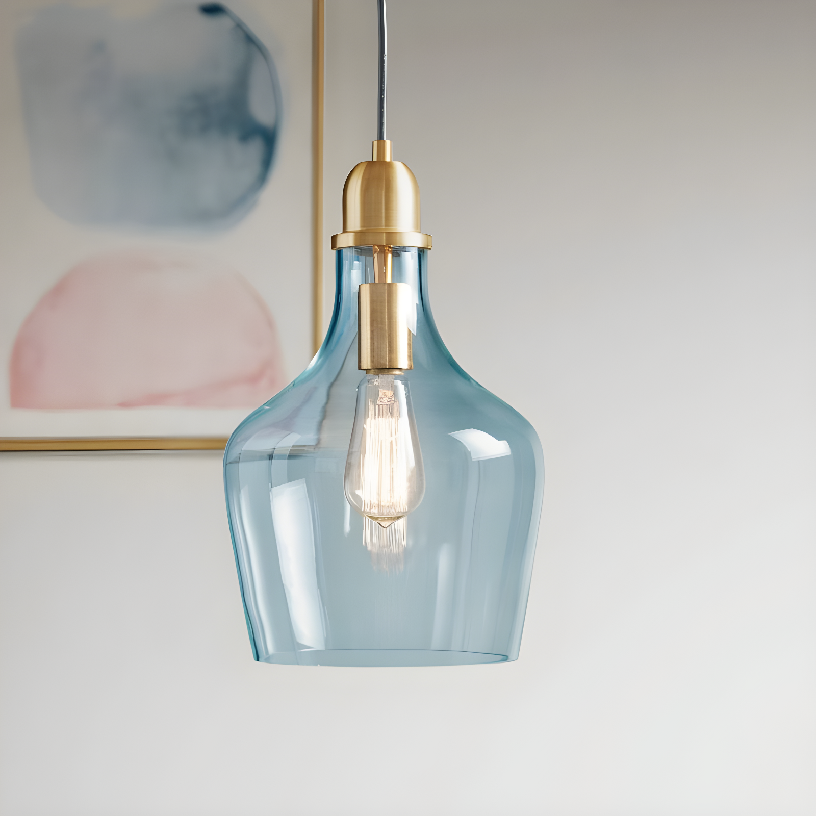 Ink+Ivy 9"x95.5" Auburn Bell Shaped Hanging Glass Simple Industrial Pendant Light Blue