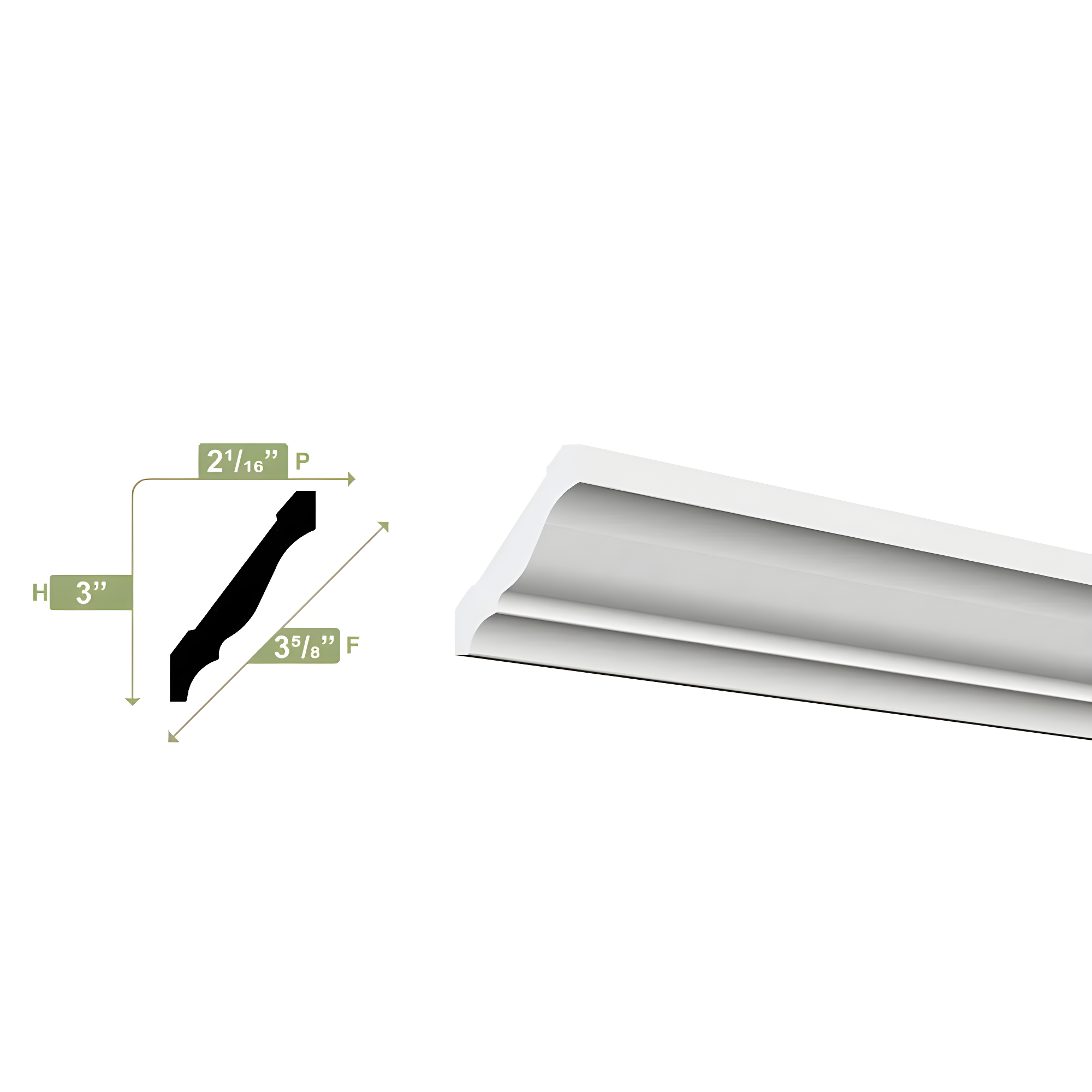 3'' H x 96'' W x 2.125'' D Plastic Crown