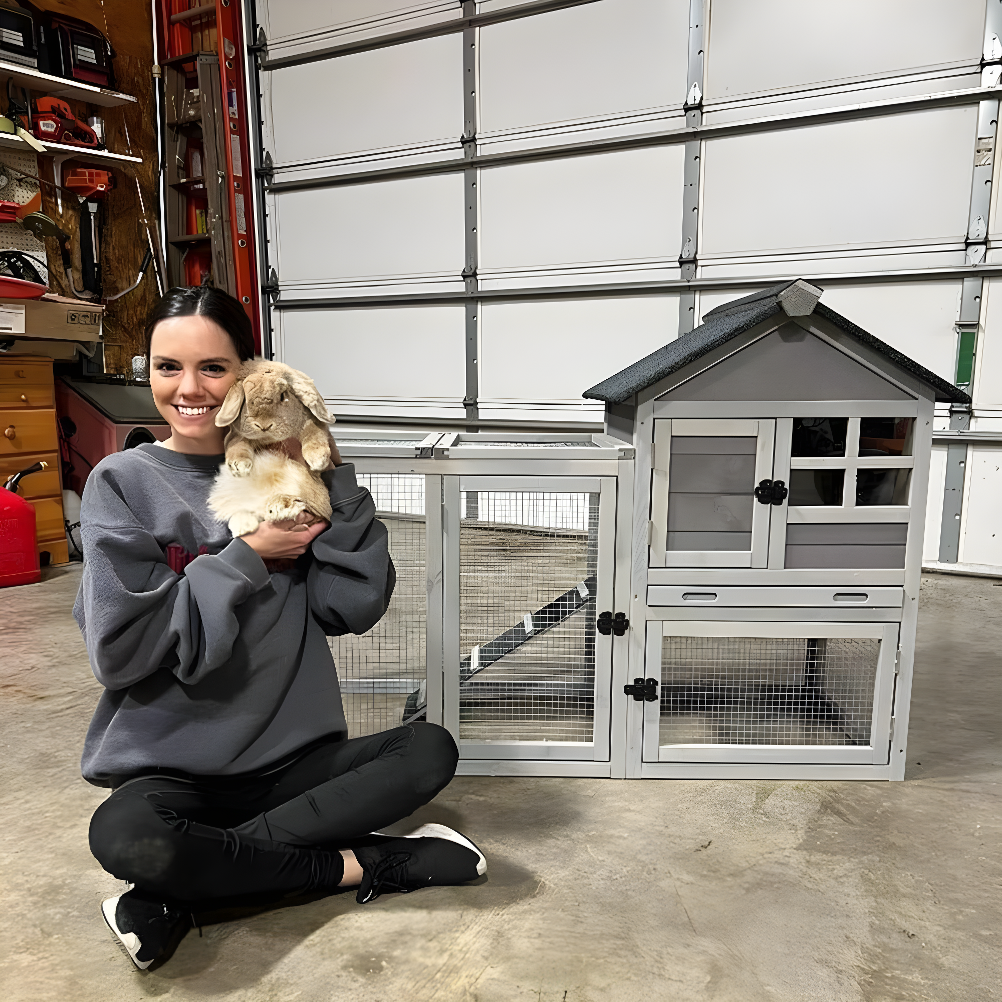 XZ7002 Bunny Cage Gray 51.6"L x 25.2"W x 36.2"H