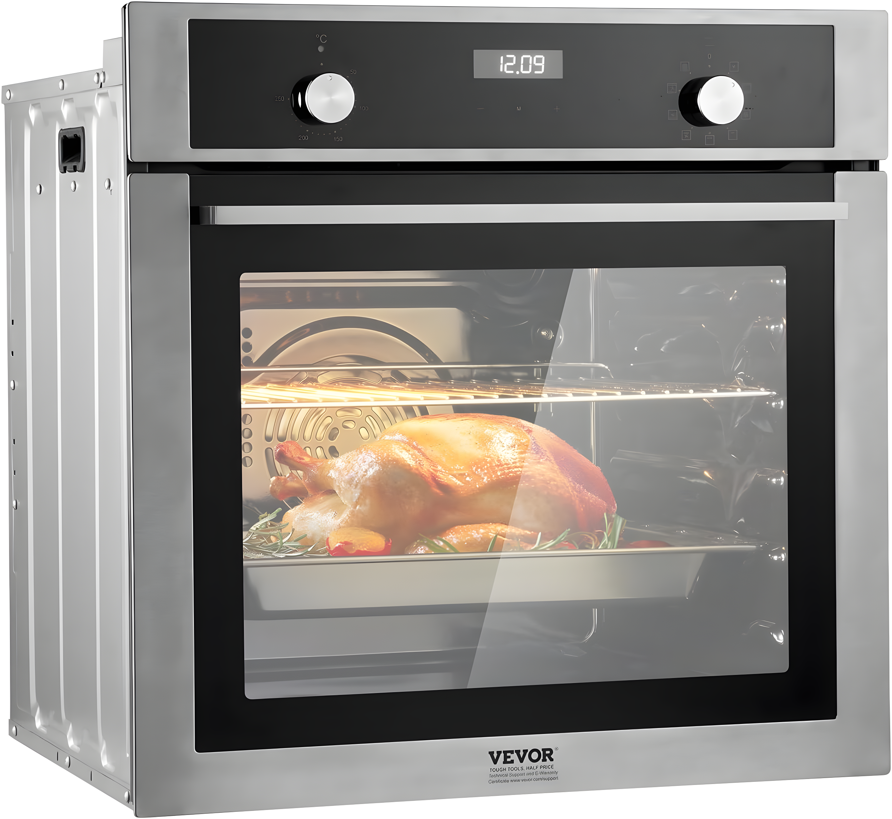 VEVOR Single Wall Oven, 24" Electric Built-in Wall Oven with 9 Cooking Functions, 2.68 Cu.Ft Electric Wall Ovens with Timer, 2800W Electric Oven with Baking Rack and Tray, for Kitchen