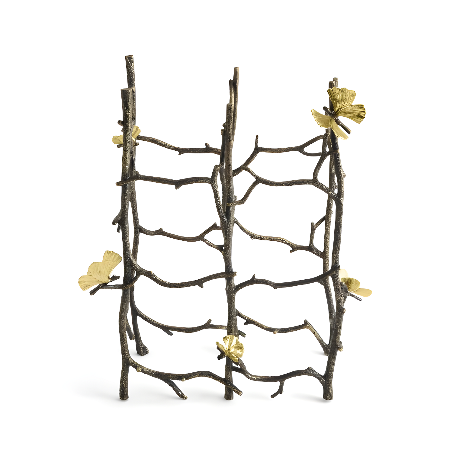Elegant Bronze and Gold Butterfly Ginkgo 6-Bottle Wine Rack