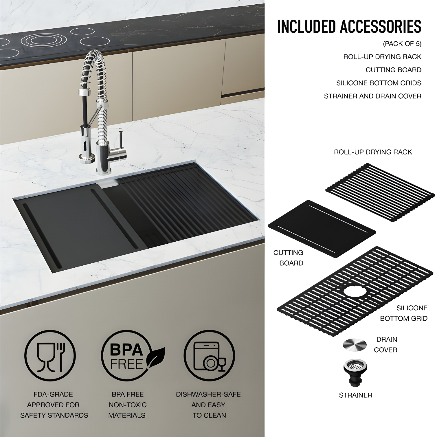 VIGO 30" Mercer Stainless Steel Undermount Kitchen Sink with Accessories