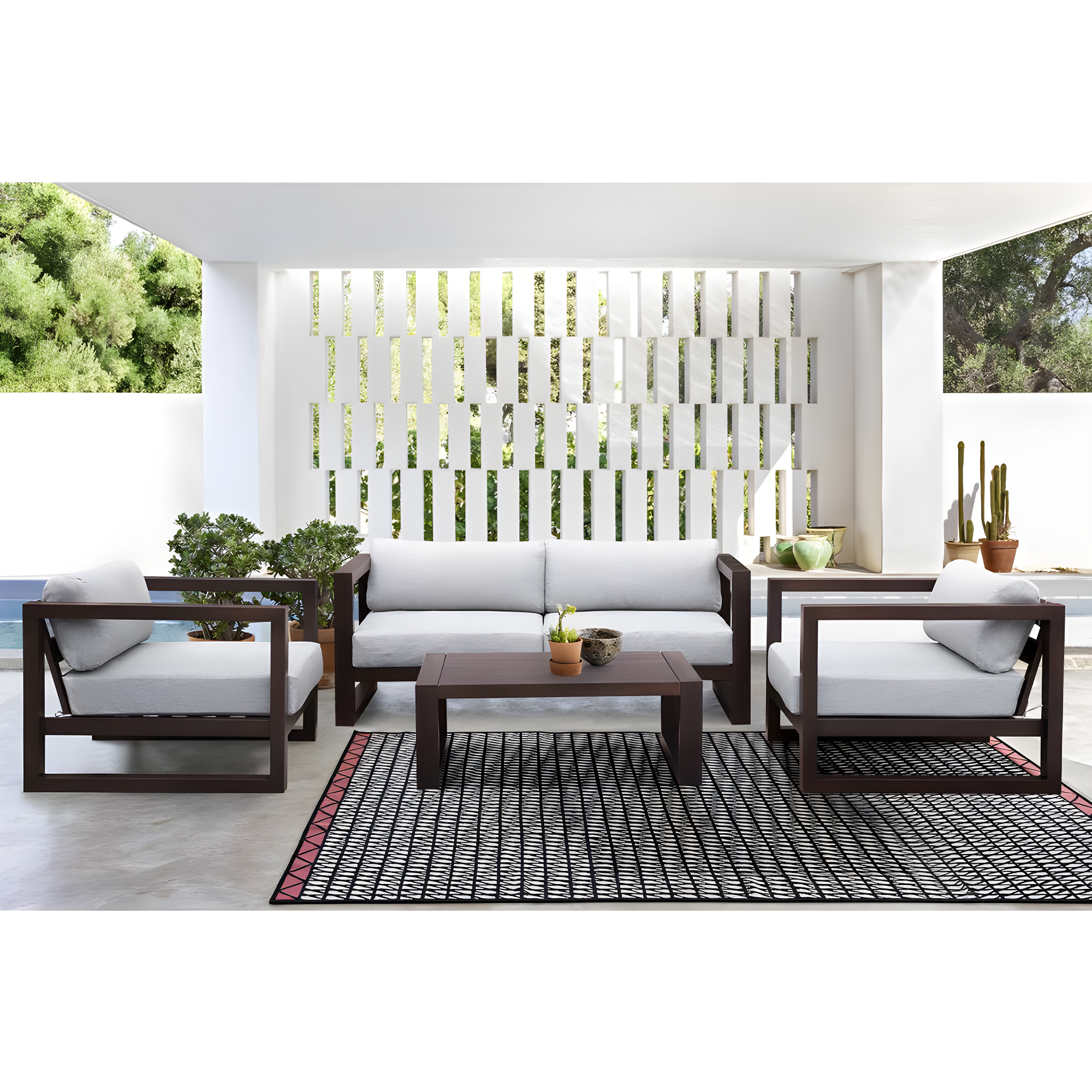 Armen Living Paradise 40.5" Modern Wood Outdoor Patio Coffee in Dark Wood