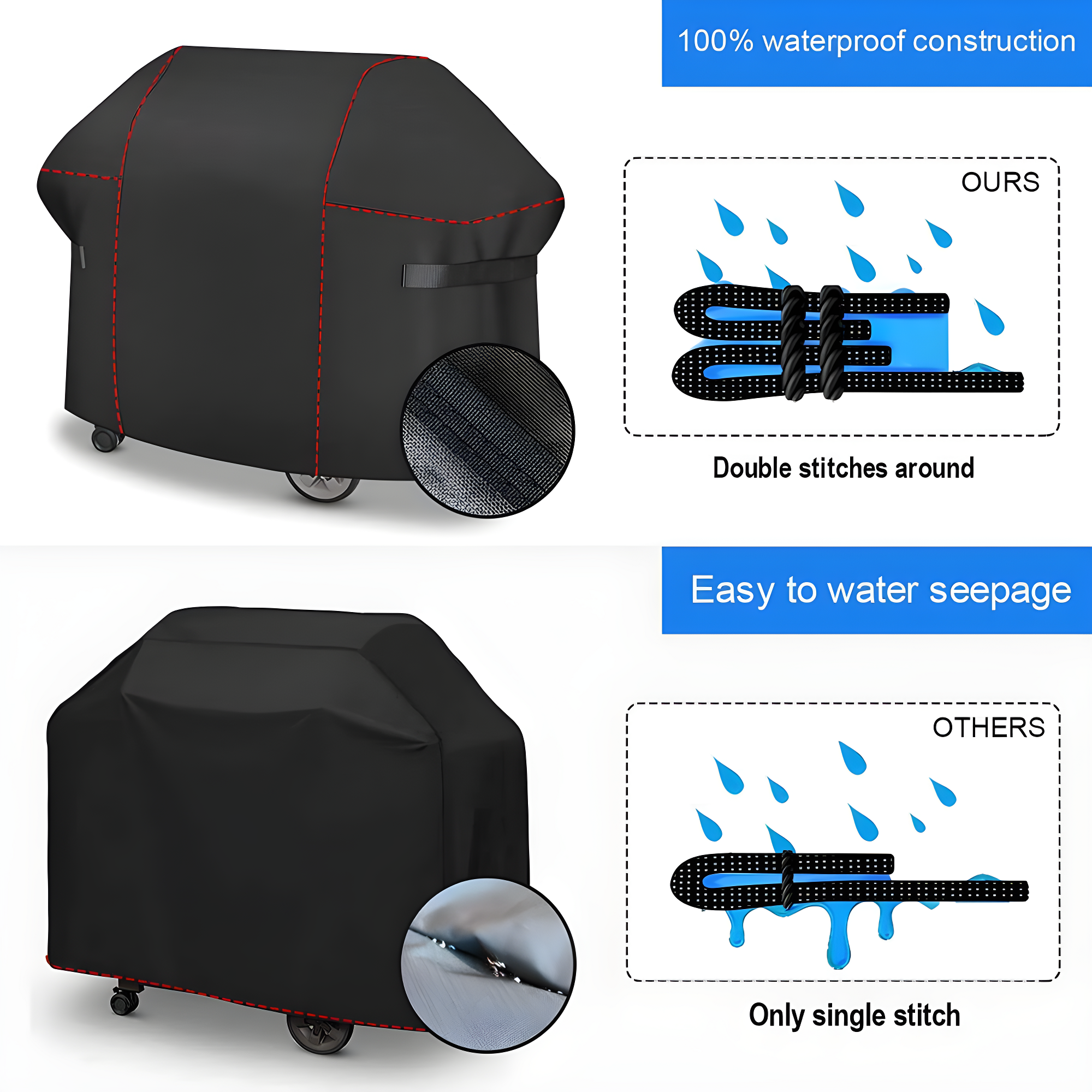 GVDV Grill Cover, 58 inch BBQ Gas Grill Cover for Outdoor Grill, Adjustable Barbecue Cover Waterproof, Rip-Proof, Anti-UV, Fade Resistant