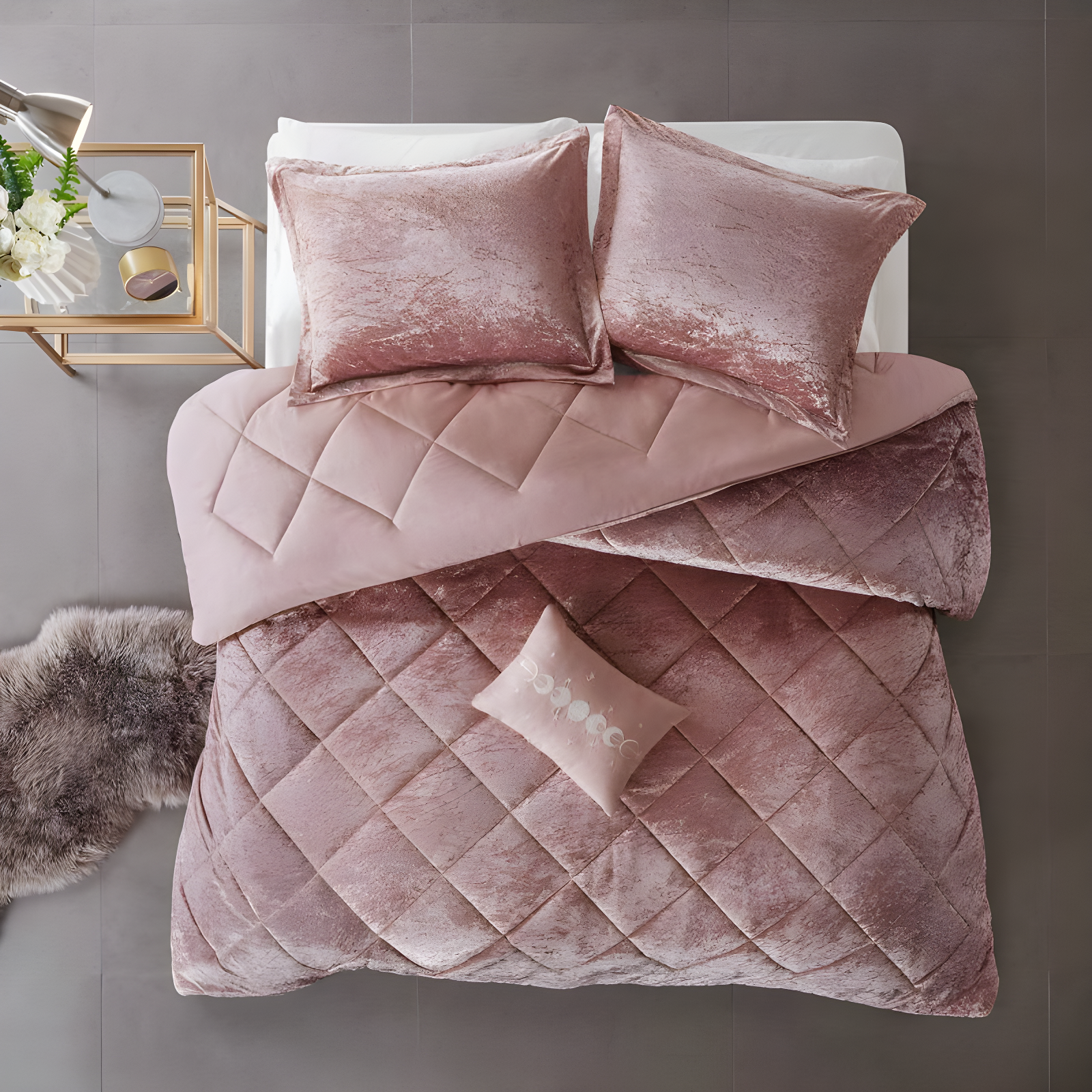 Felicia Crushed Velvet Comforter Set with Throw Pillow