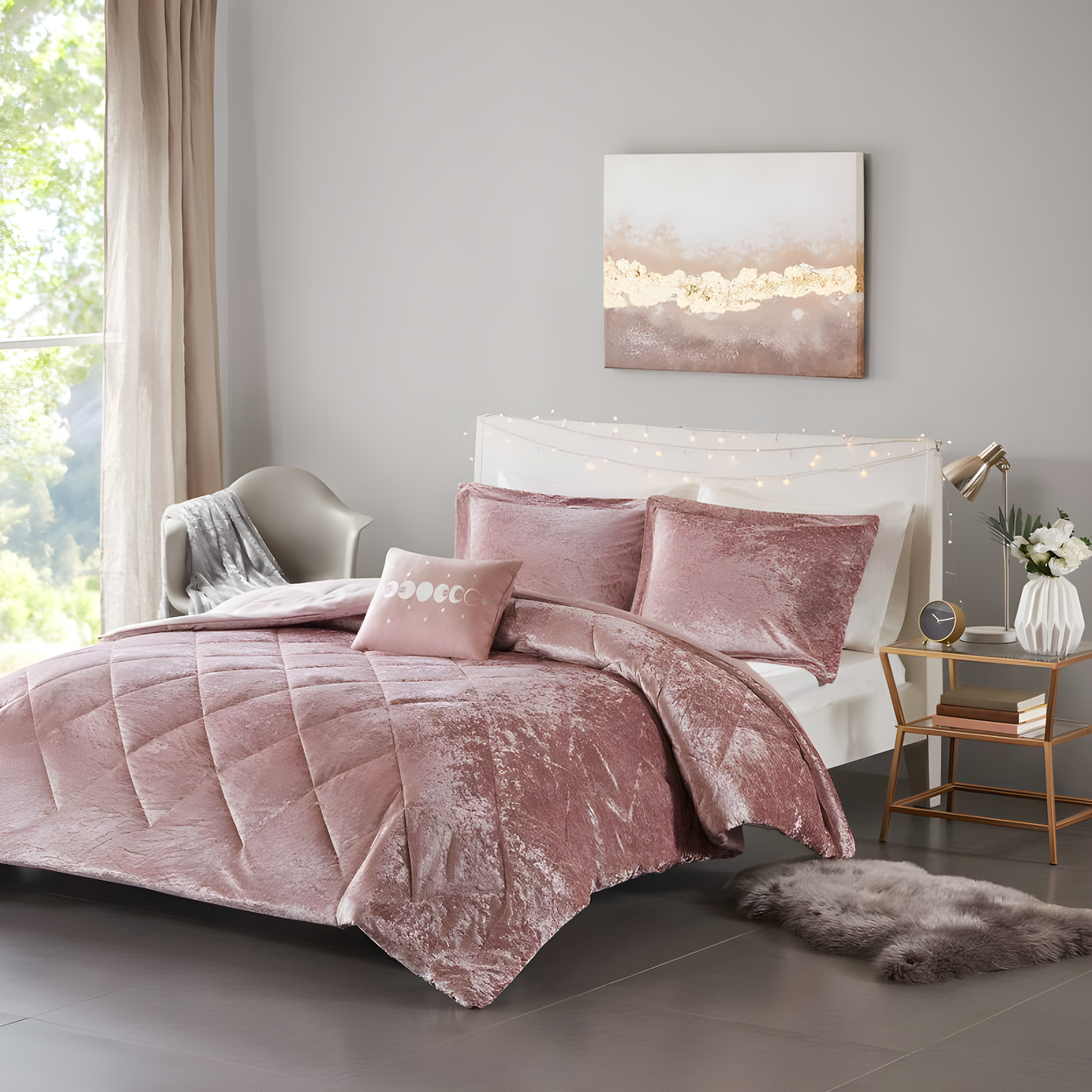 Felicia Crushed Velvet Comforter Set with Throw Pillow