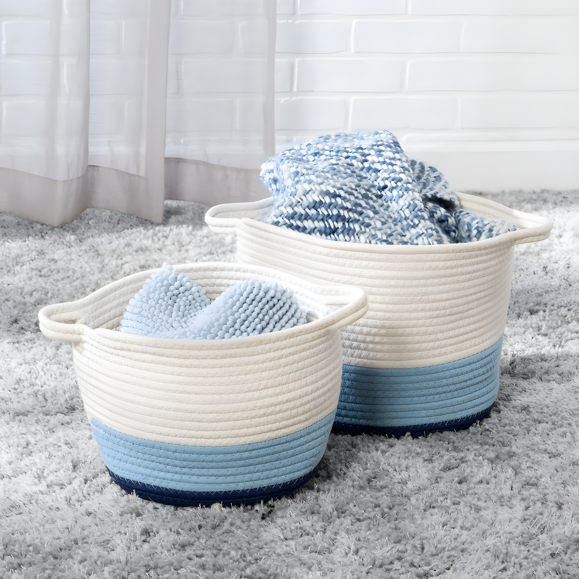 Honey-Can-Do Cotton Rope Nesting Storage Basket Set, Blue Ombré