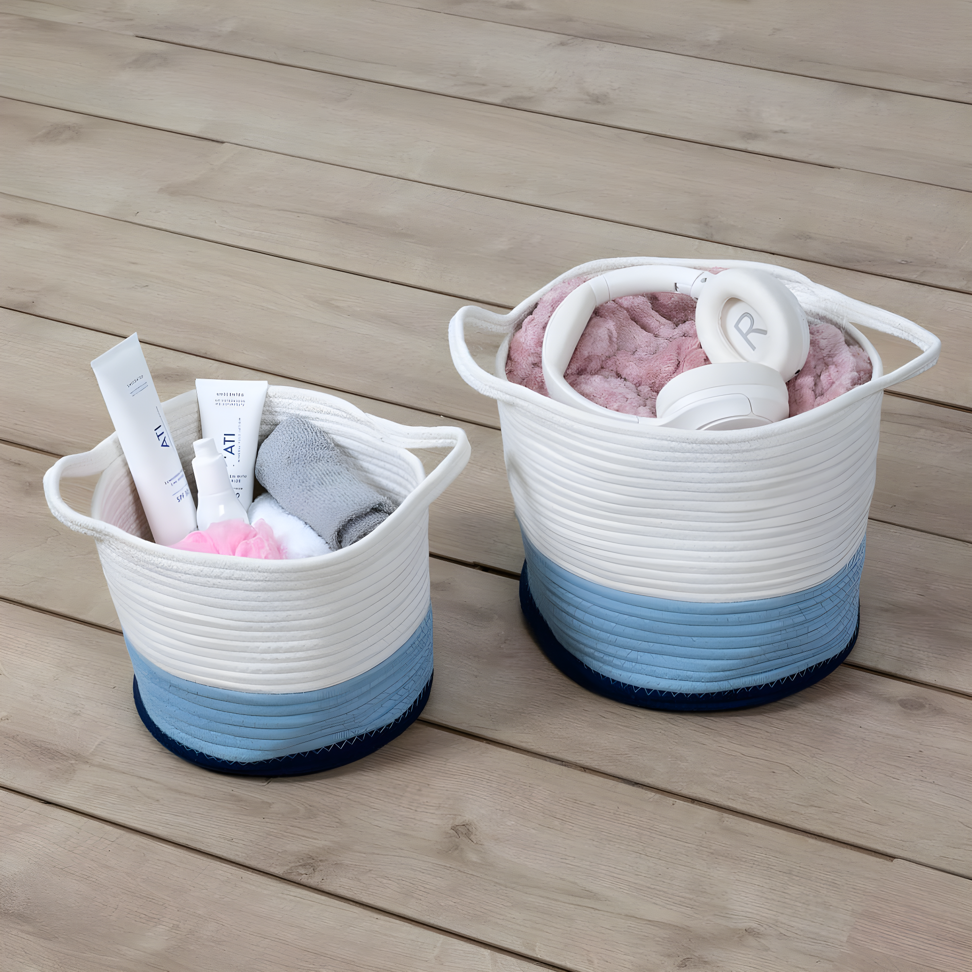 Honey-Can-Do Cotton Rope Nesting Storage Basket Set, Blue Ombré