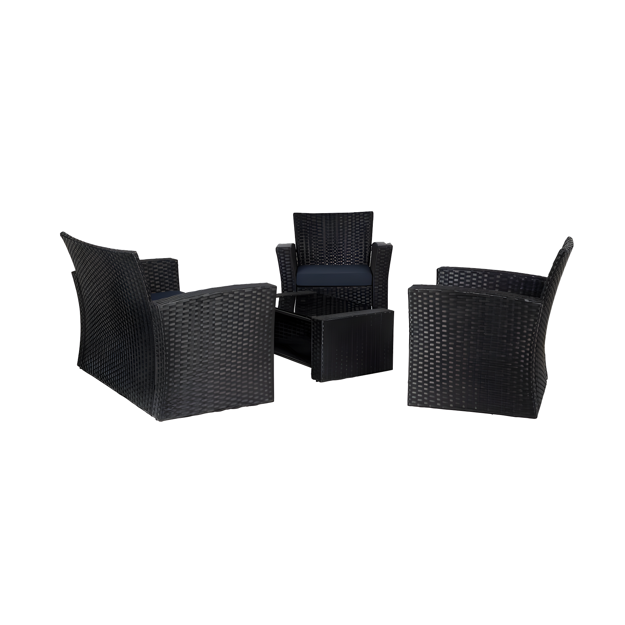 4-Piece Conversation Outdoor Patio Sofa Set with Cushions, Black/Navy Blue