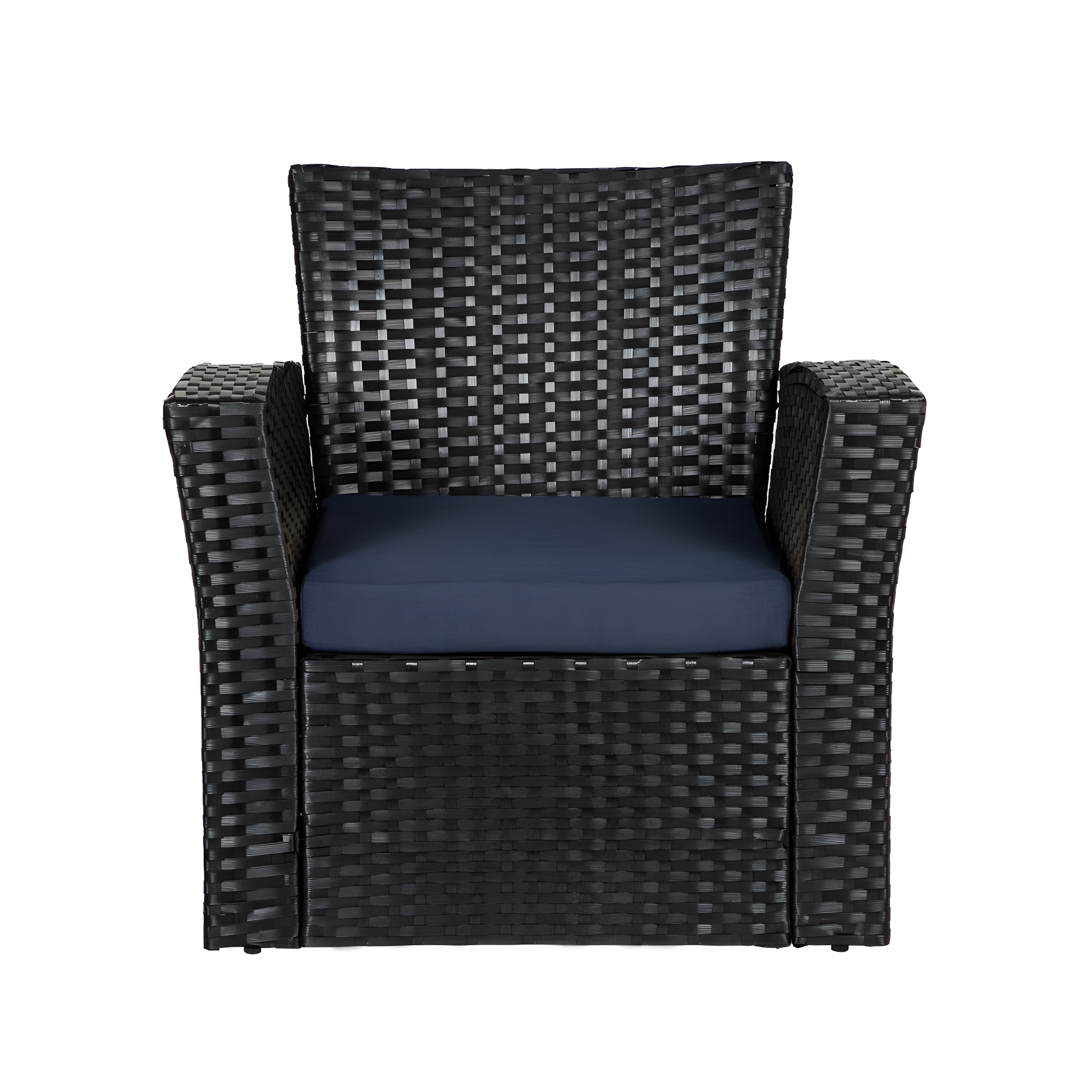 4-Piece Conversation Outdoor Patio Sofa Set with Cushions, Black/Navy Blue