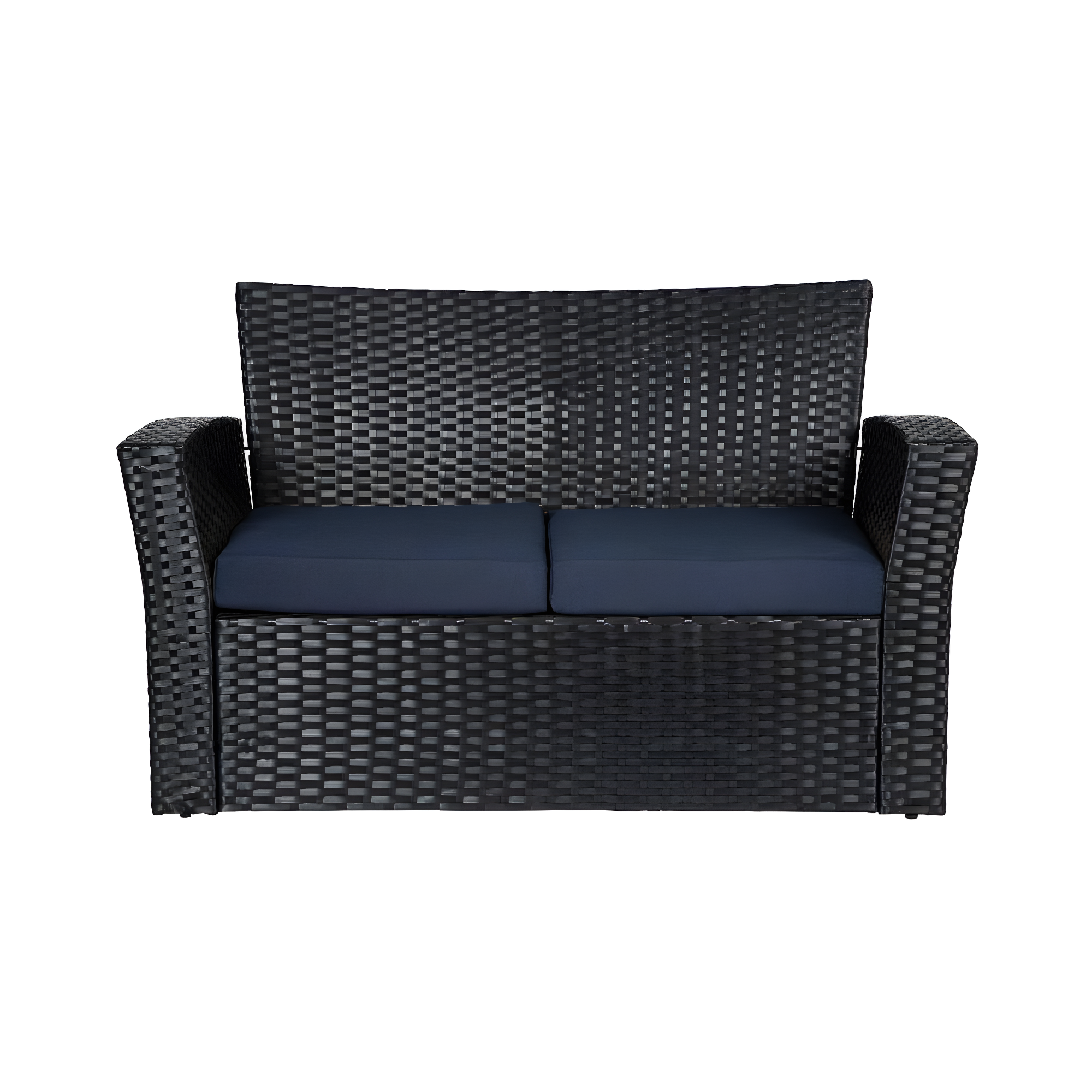 4-Piece Conversation Outdoor Patio Sofa Set with Cushions, Black/Navy Blue