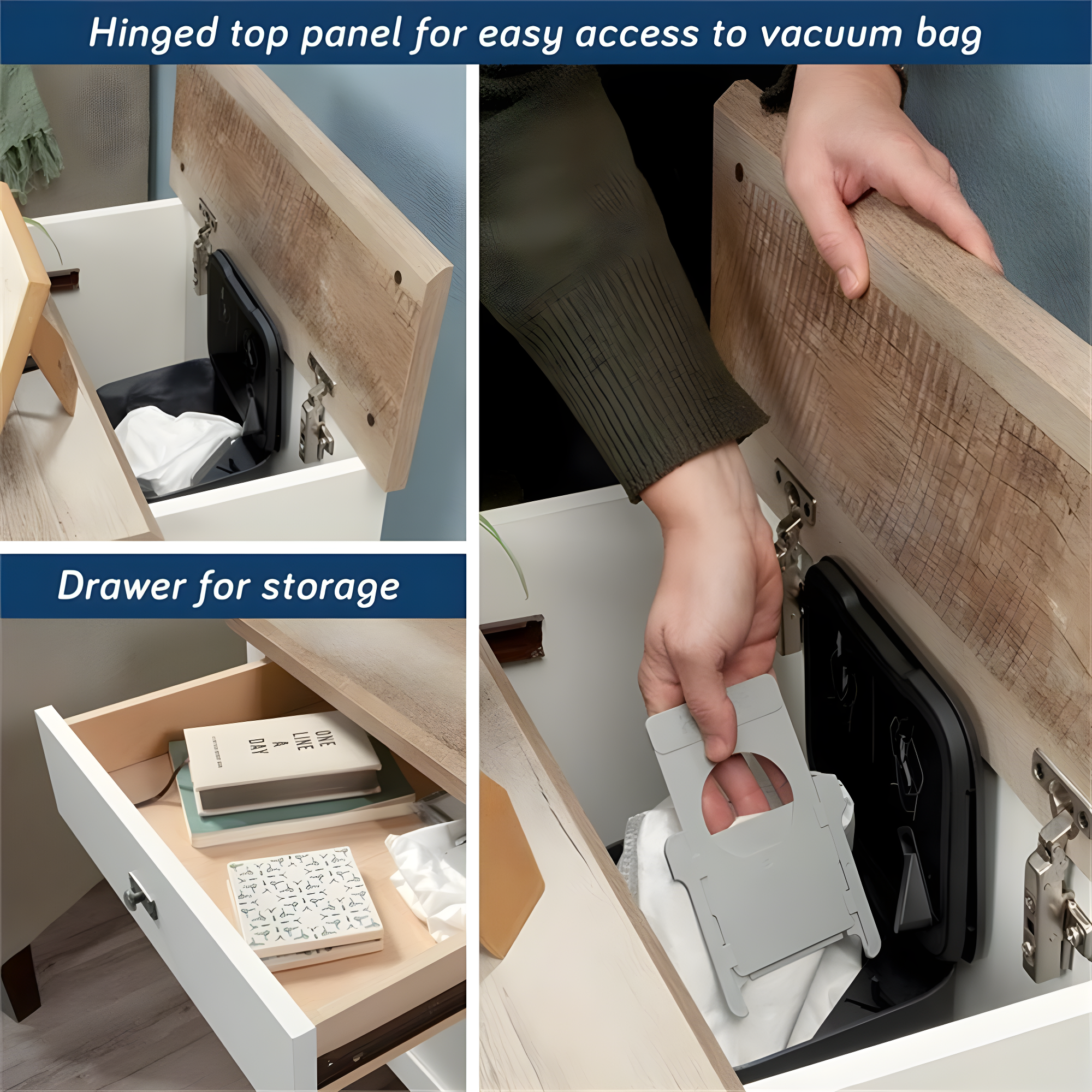 Sauder Cottage Road, Robot Vacuum Storage Side Table, Soft White Finish