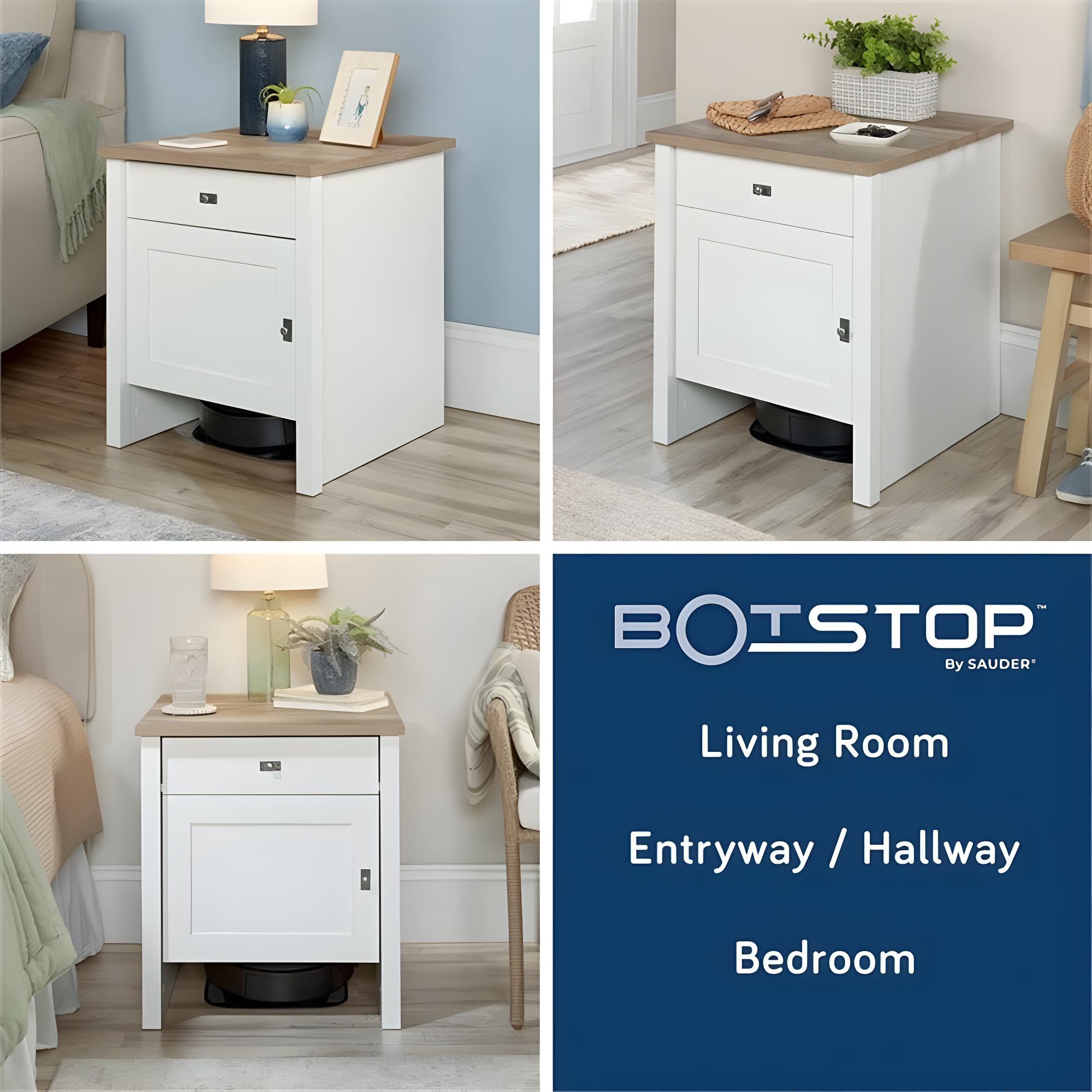 Sauder Cottage Road, Robot Vacuum Storage Side Table, Soft White Finish