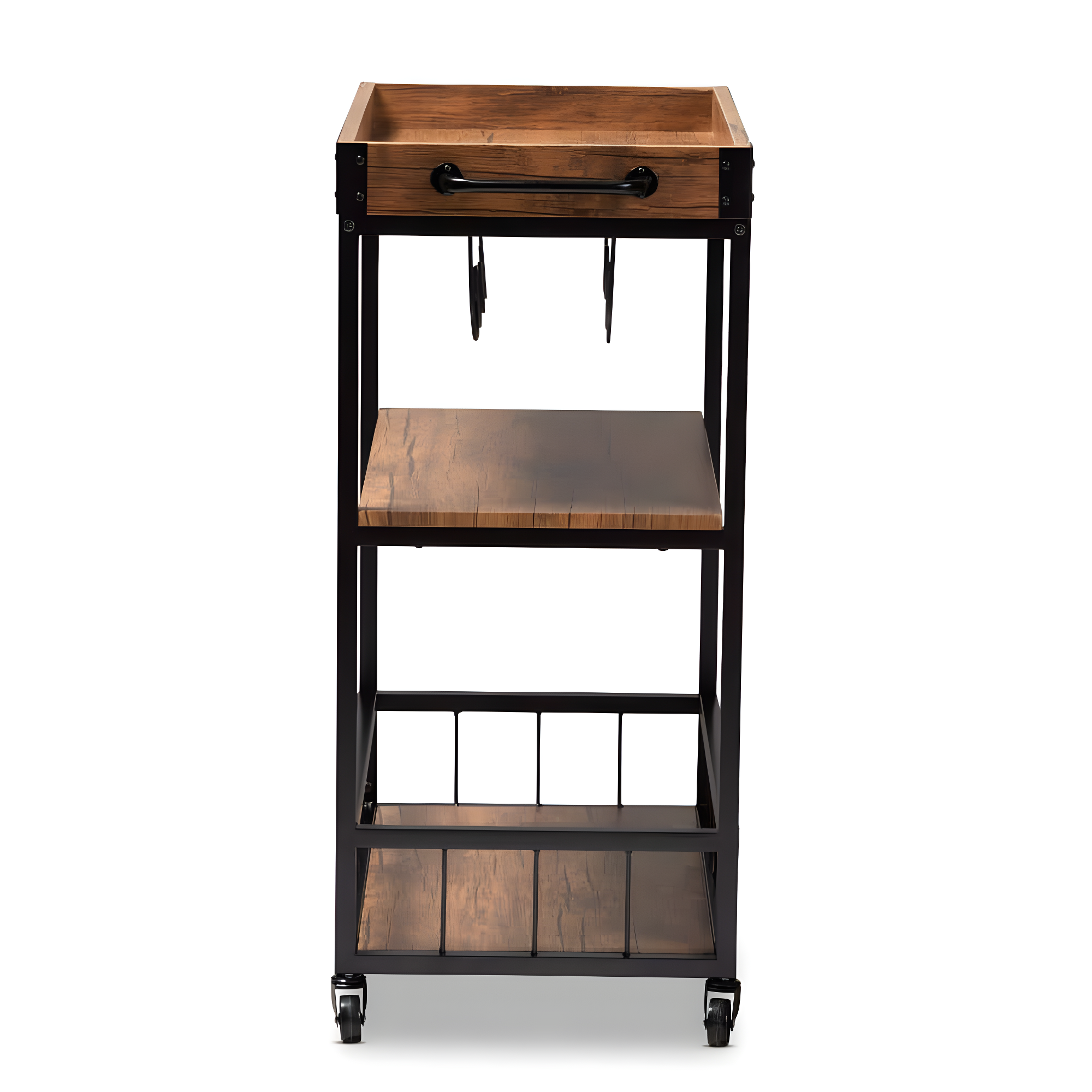 Cerne Oak and Finished Mobile Metal Bar Cart with Wine Bottle Rack Brown - Baxton Studio