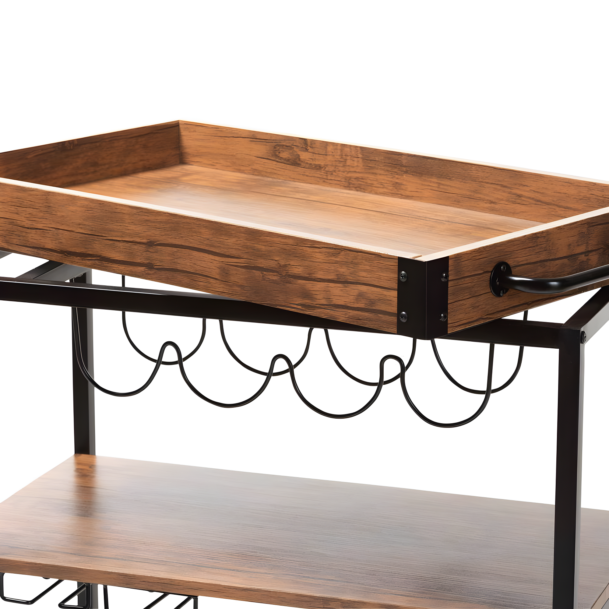 Cerne Oak and Finished Mobile Metal Bar Cart with Wine Bottle Rack Brown - Baxton Studio