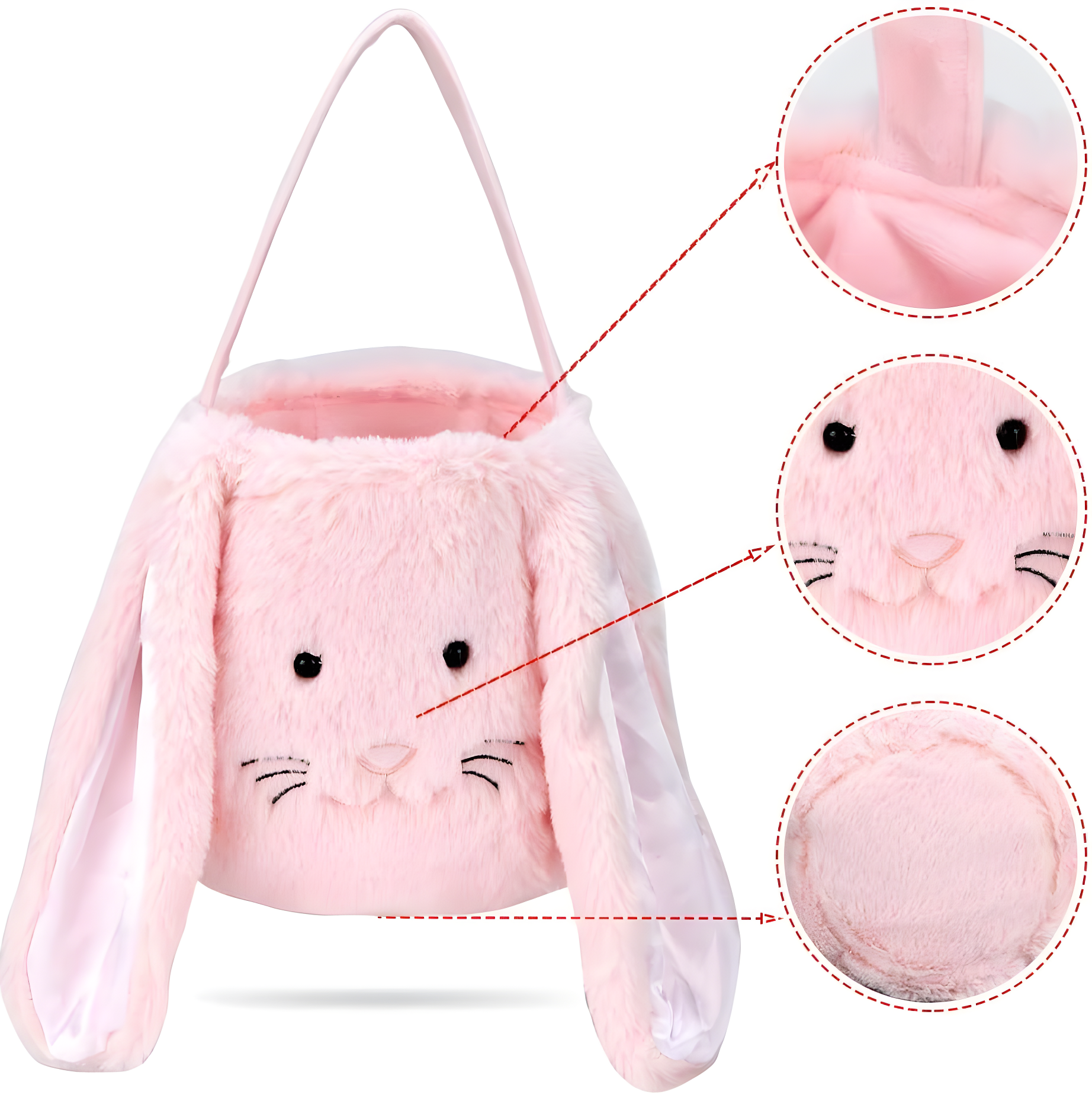 Easter Bunny Tote Bag, Cute Fuzzy Rabbit Ears Soft Plush Candy Handle Bag Eggs Basket Gift Bag for Kids Holiday Decorations