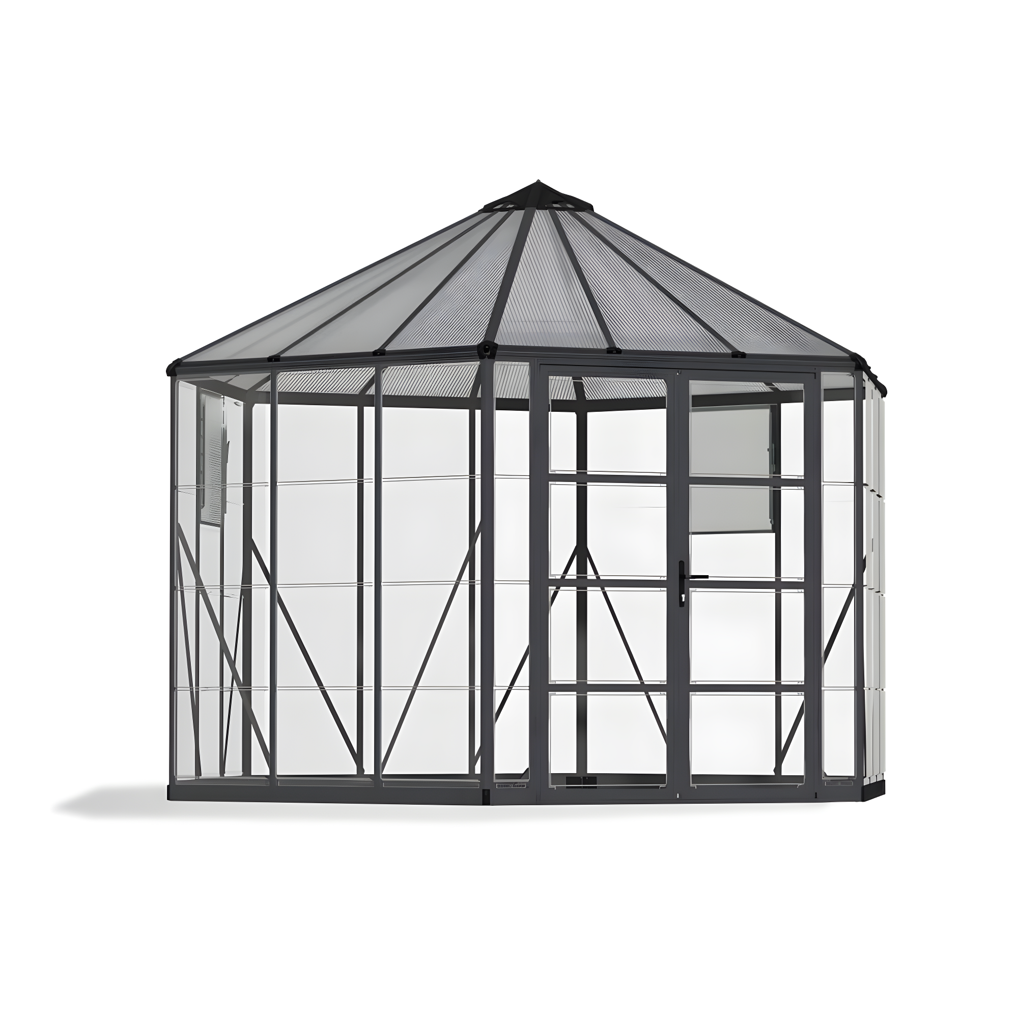 Canopia Palram - Canopia Oasis 12' x 10' Hexagonal Walk-In Hobby Polycarbonate Aluminum Frame Greenhouse Outdoor Living Structure - Gray